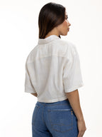 Blusa Femenina Manga Corta | Beige Estampada Over, vista 6