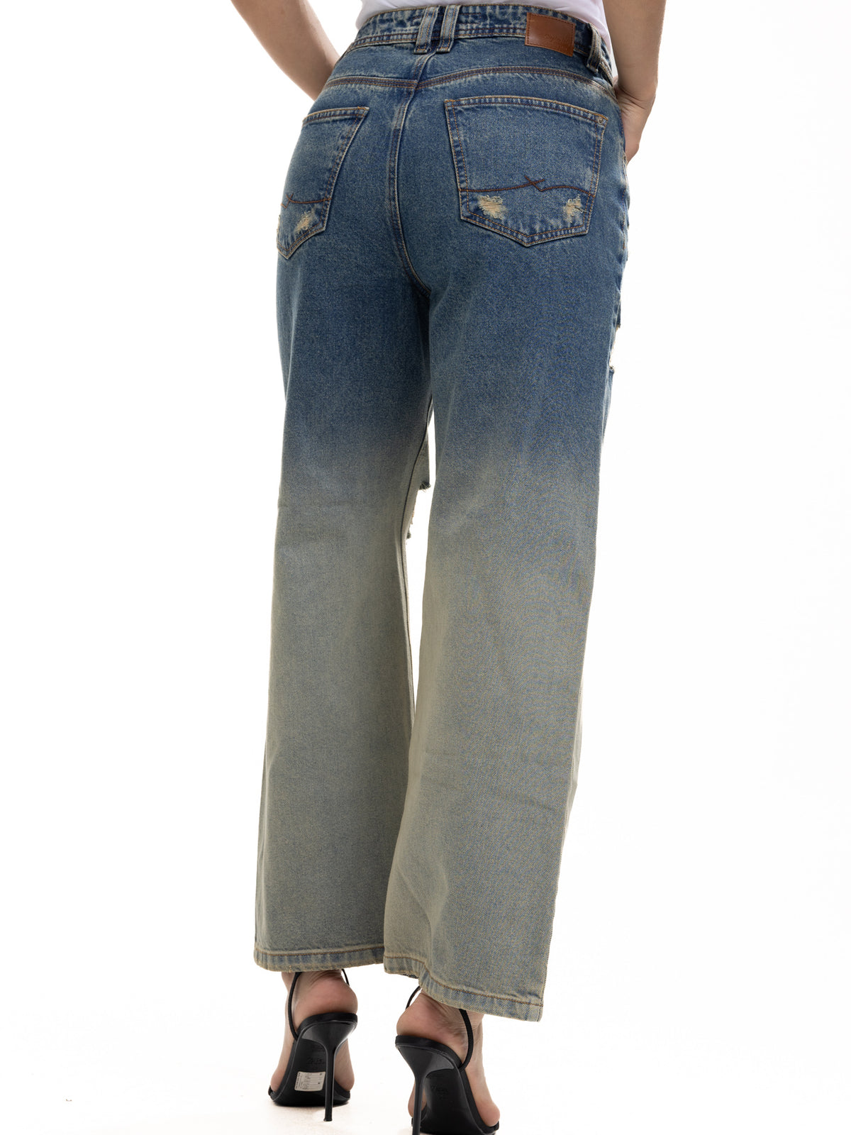 Jean Femenino | Rígido de Bota Ancha Rotos Doble (azul-amarillo) — foto 6