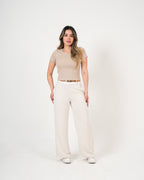 Pantalón Wide Leg Crema | Diseño Premium Tiro Alto