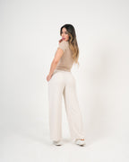 Pantalón Wide Leg Crema | Diseño Premium Tiro Alto