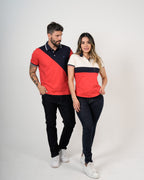 Polo Color Block Crema Marino Coral | Algodón Premium