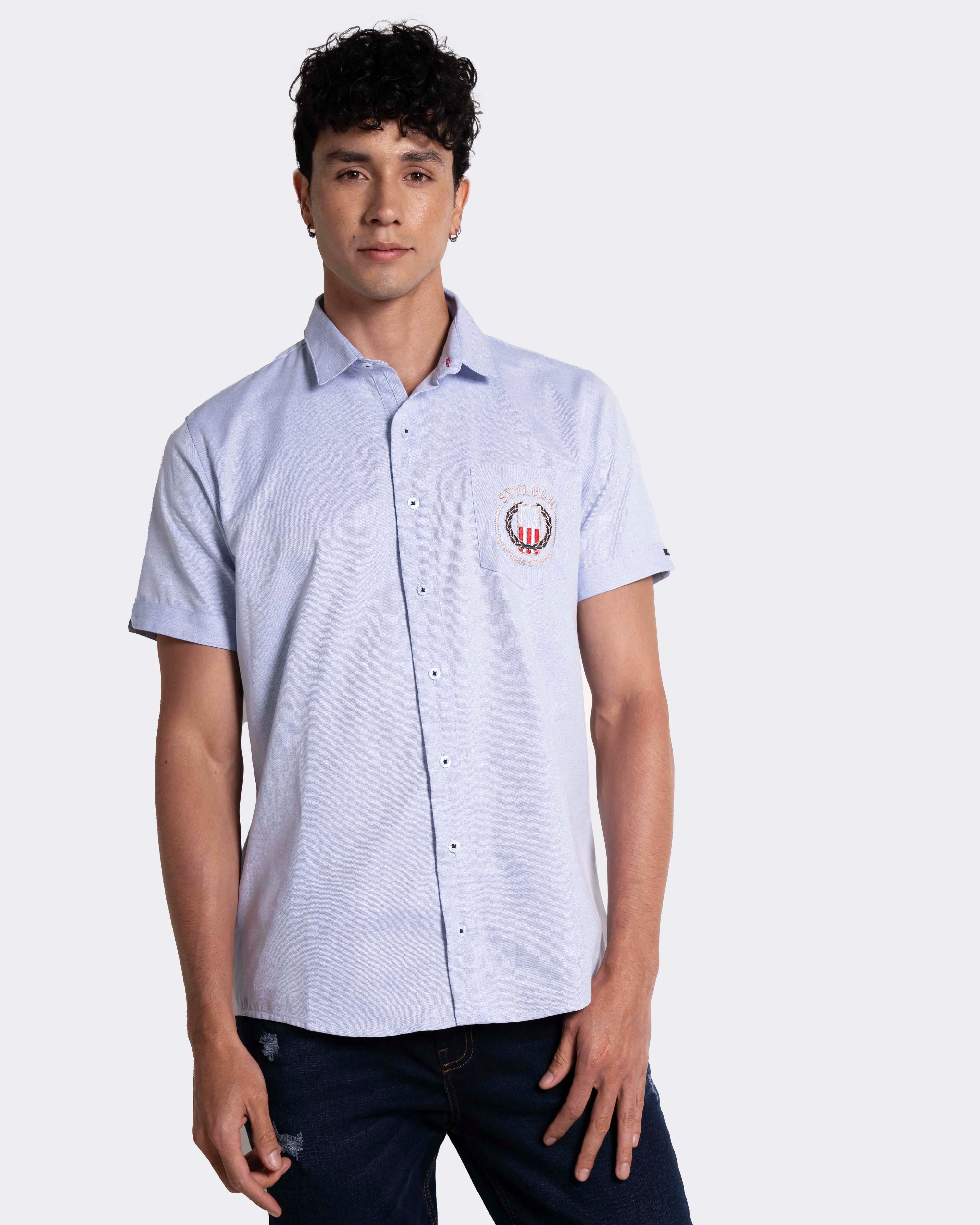 Camisa para hombre manga corta color azul claro