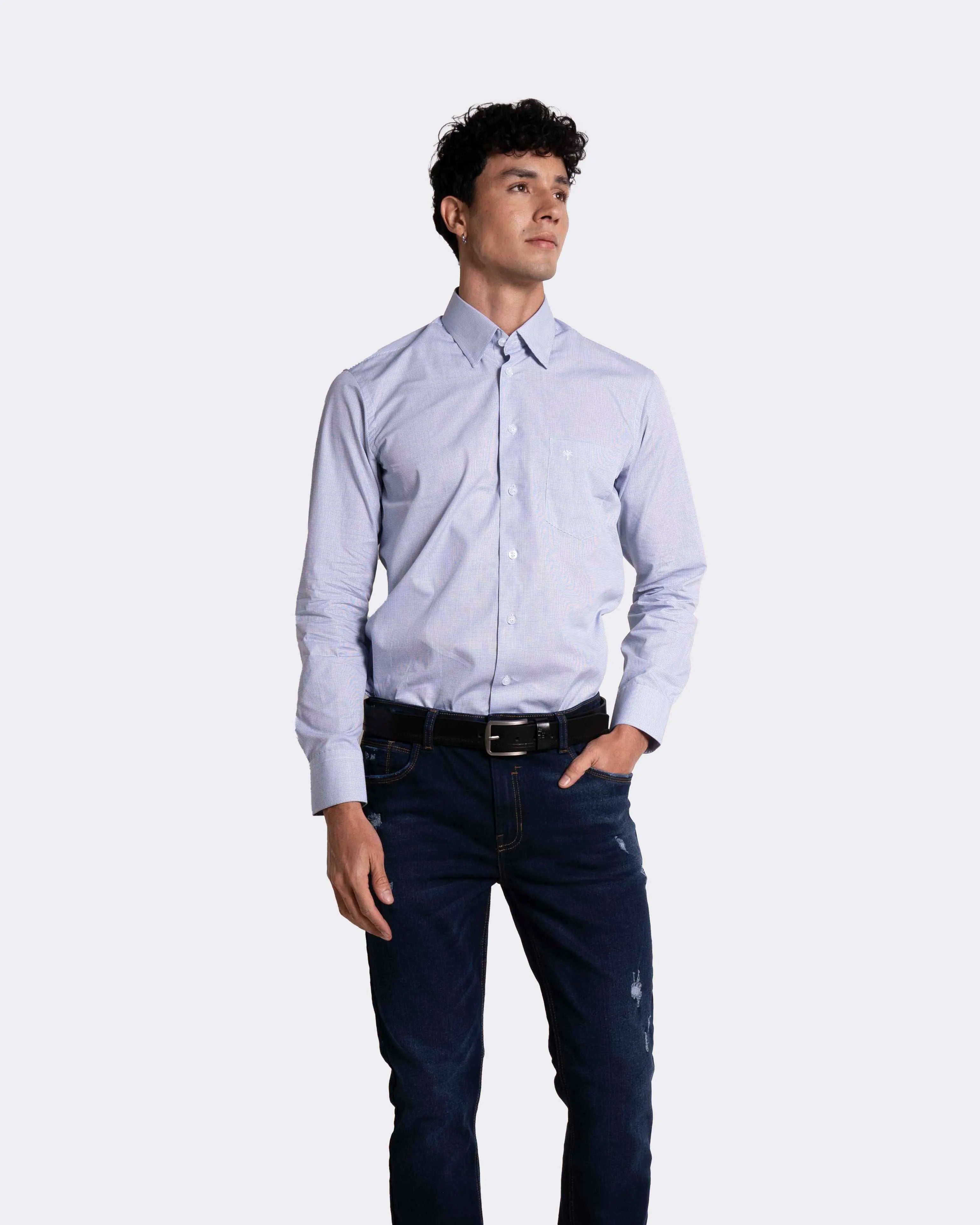 Camisa para hombre manga larga color azul claro cuavel