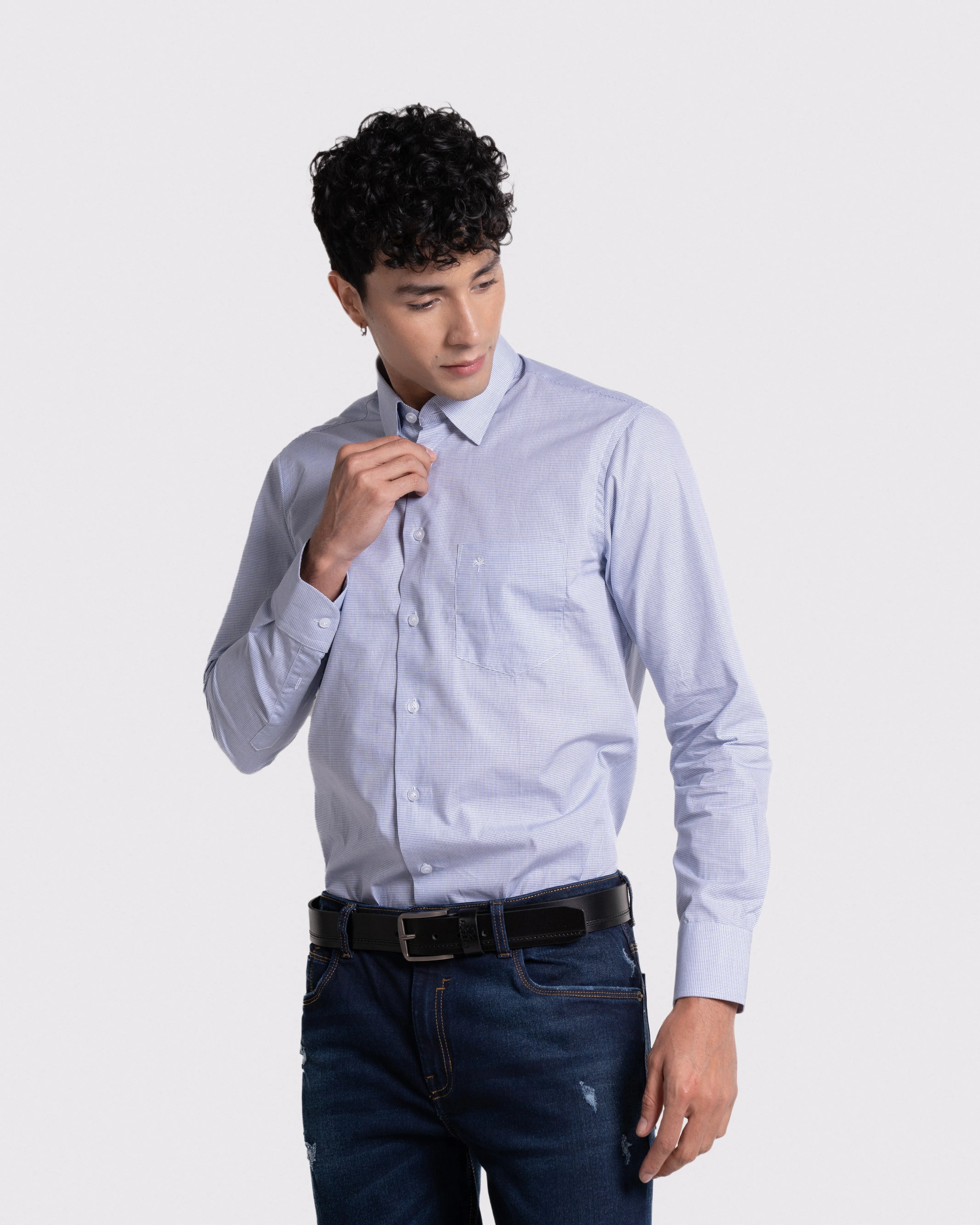 Camisa para hombre manga larga color azul claro cuavel