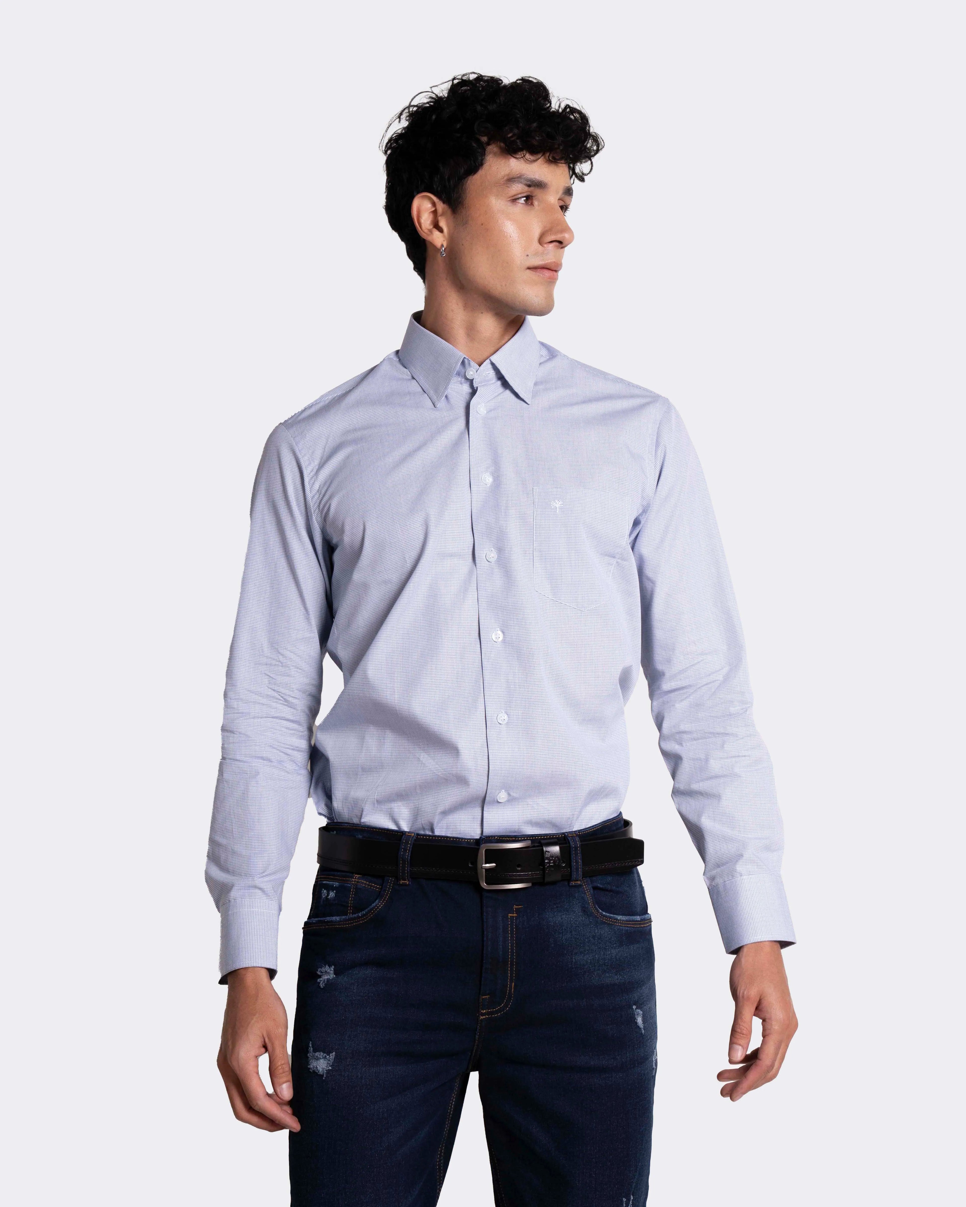 Camisa para hombre manga larga color azul claro cuavel