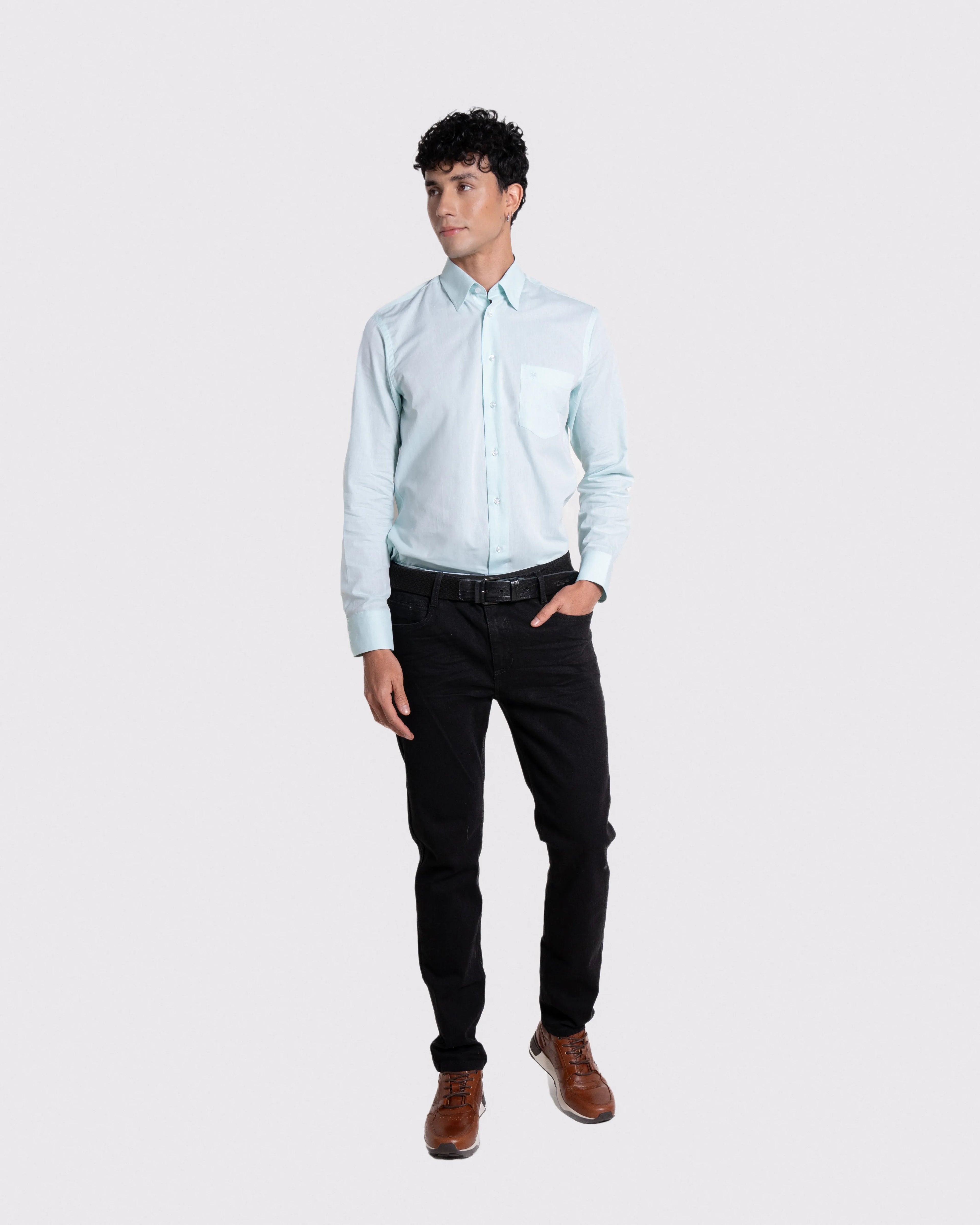Camisa para hombre manga larga color verde agua marina caprivel