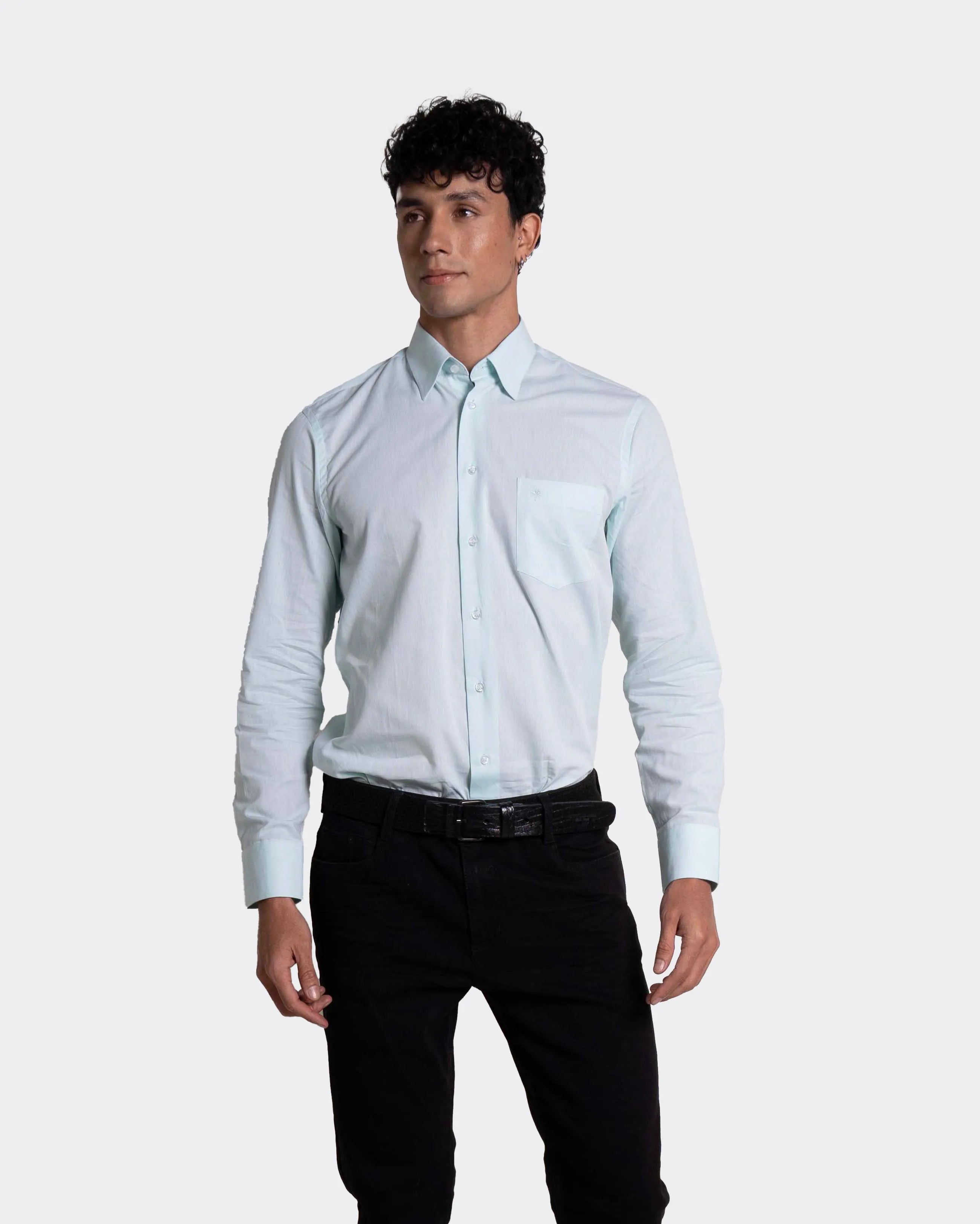 Camisa para hombre manga larga color verde agua marina caprivel