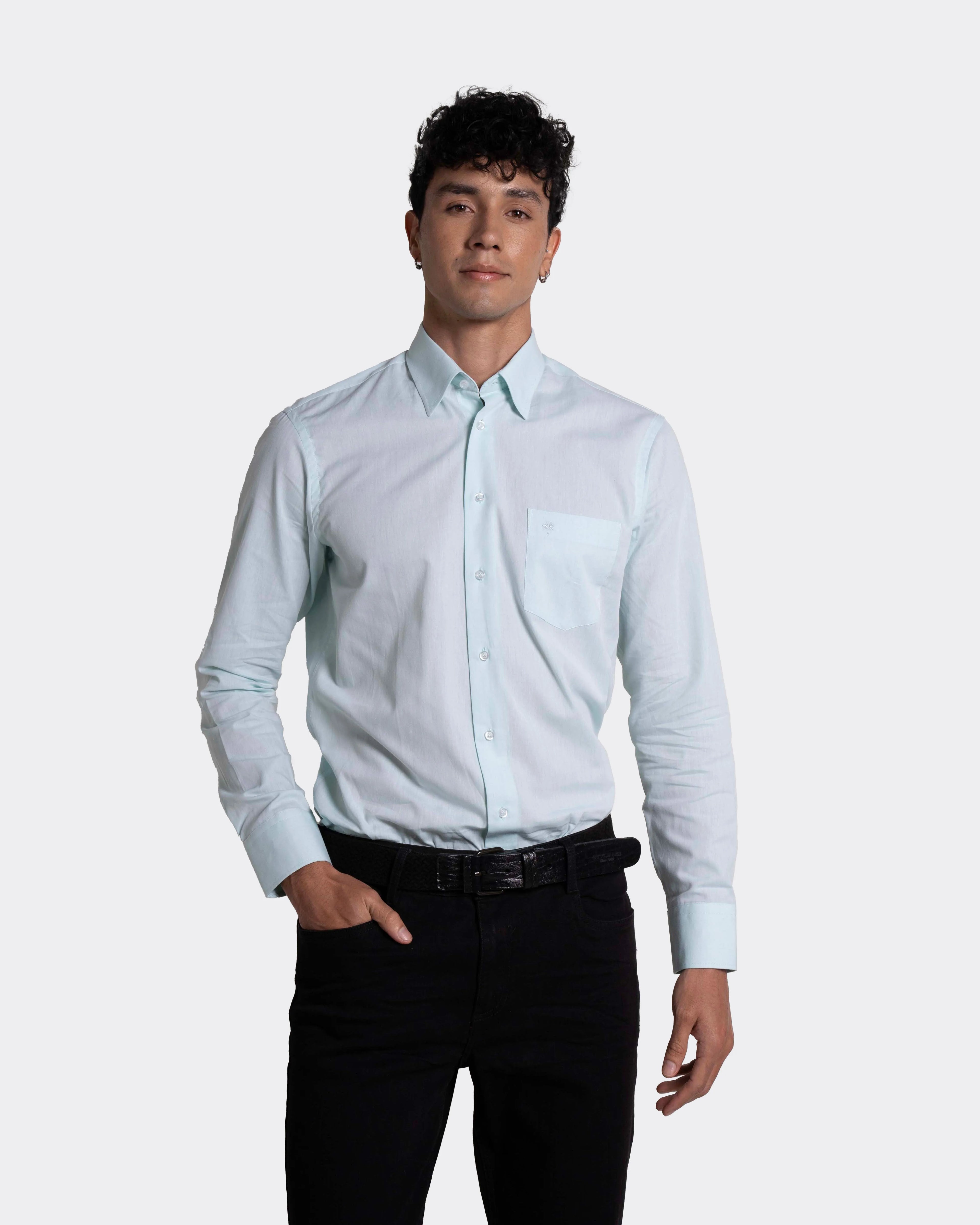 Camisa para hombre manga larga color verde agua marina caprivel