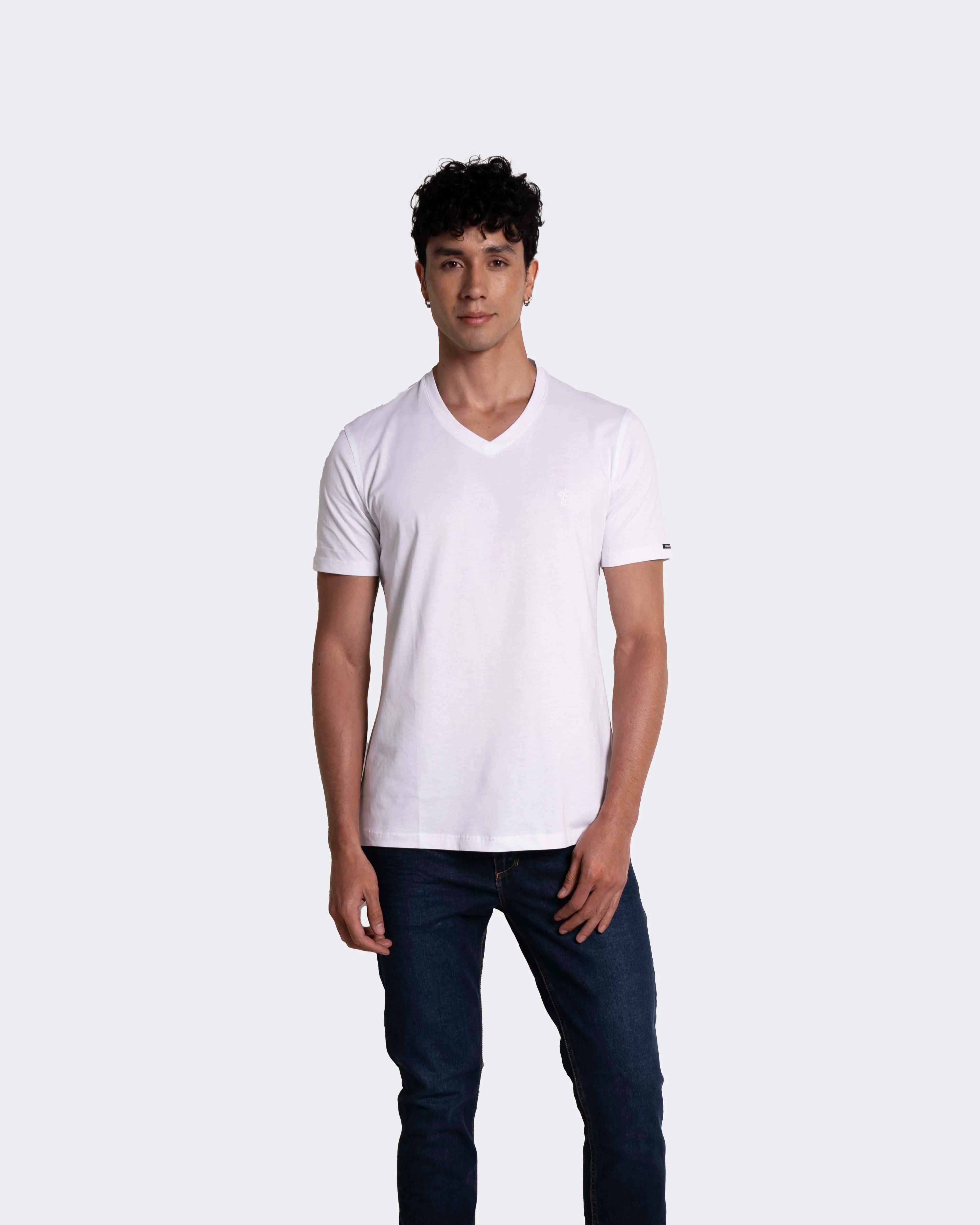 Camiseta básica para hombre manga corta cuello V