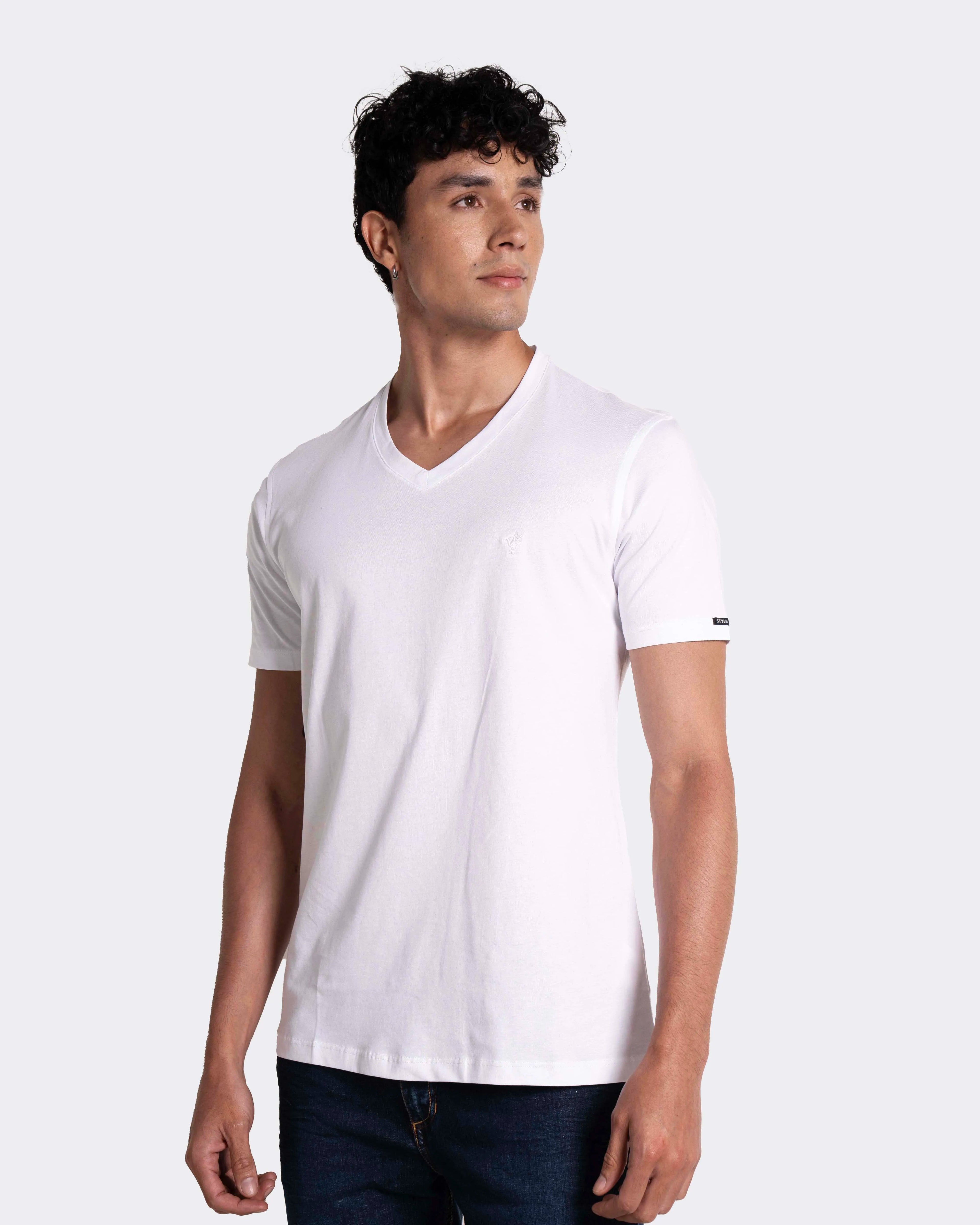 Camiseta básica para hombre manga corta cuello V