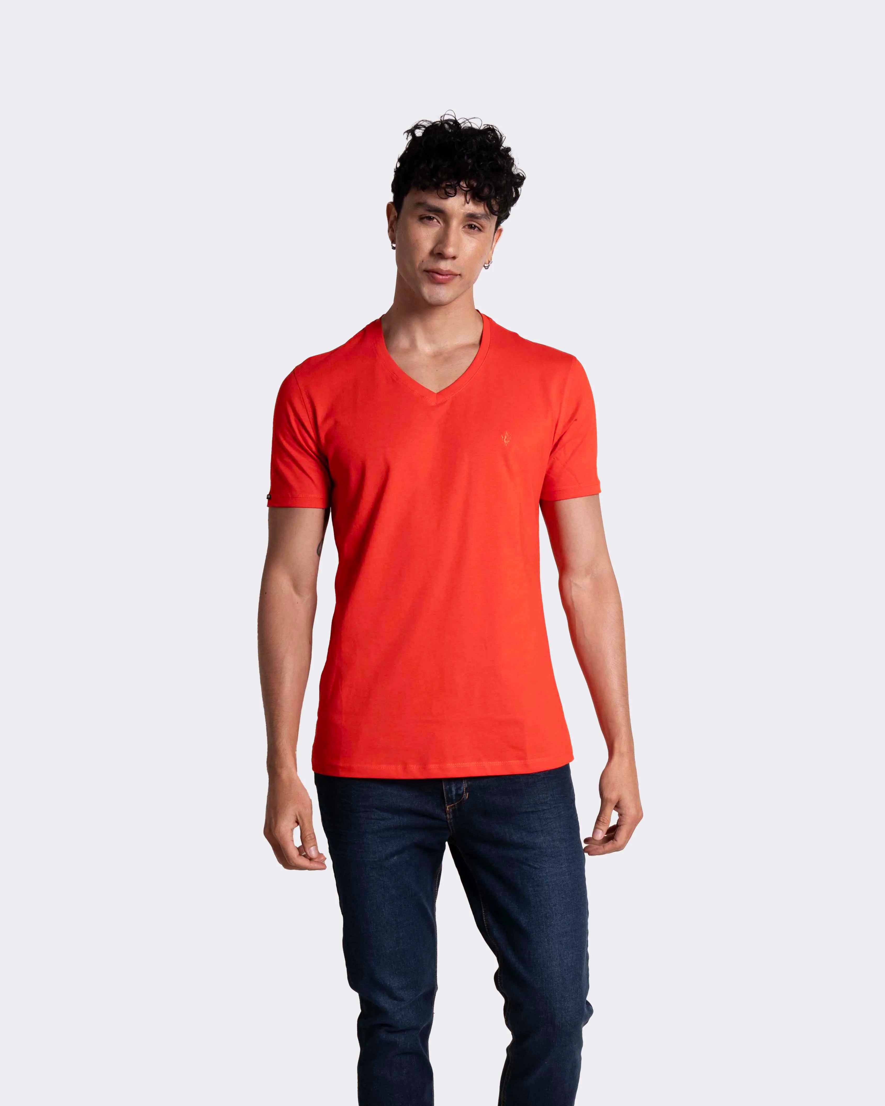 Camiseta básica para hombre manga corta cuello V