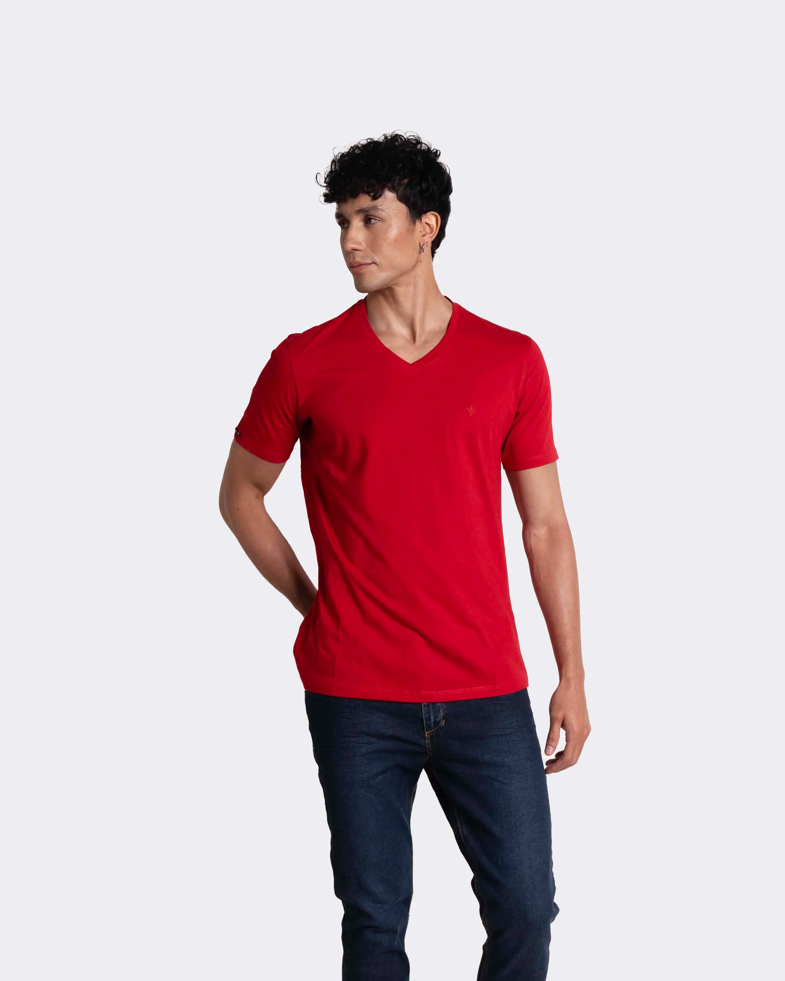 Camiseta básica para hombre manga corta cuello V