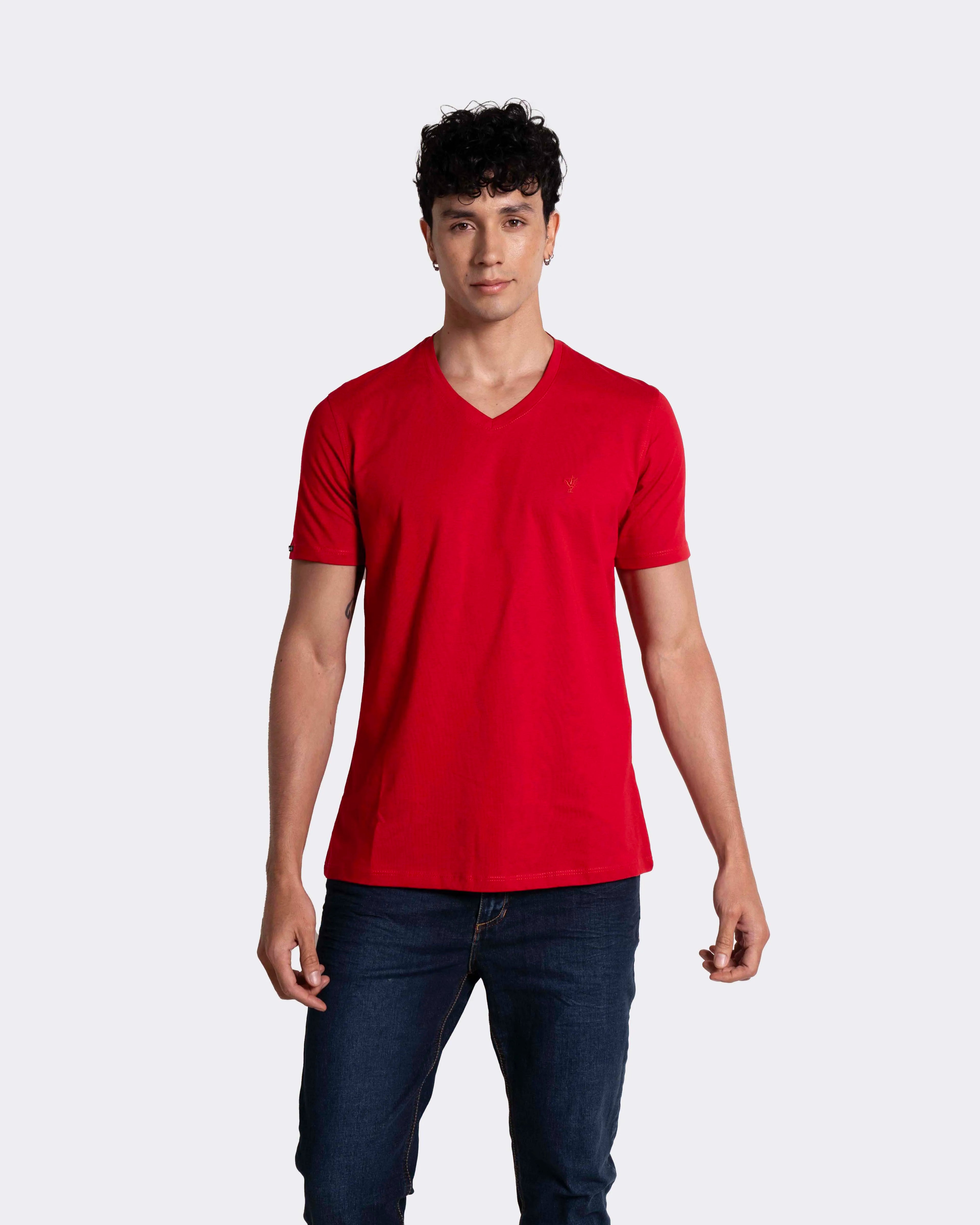 Camiseta básica para hombre manga corta cuello V