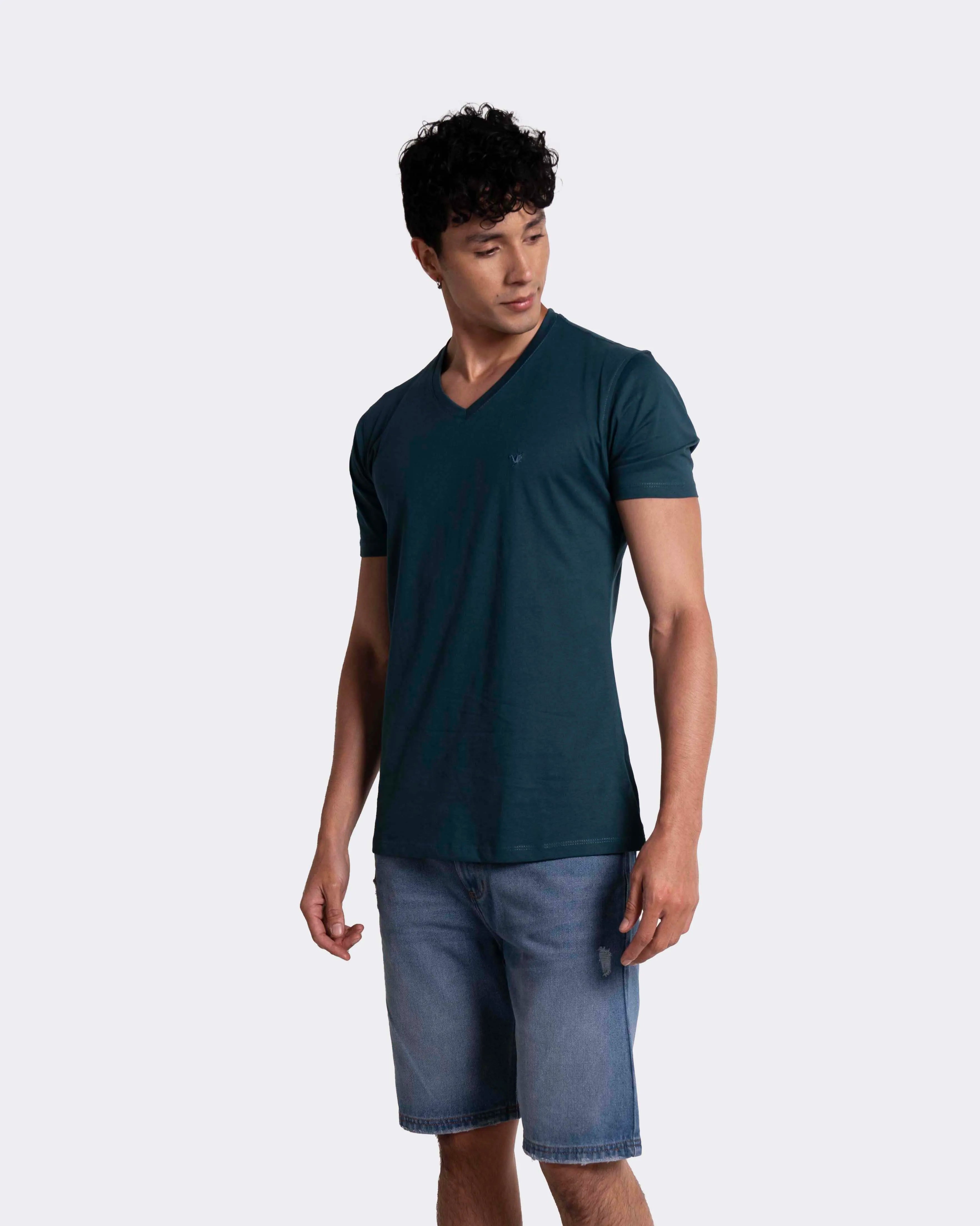 Camiseta básica para hombre manga corta cuello V