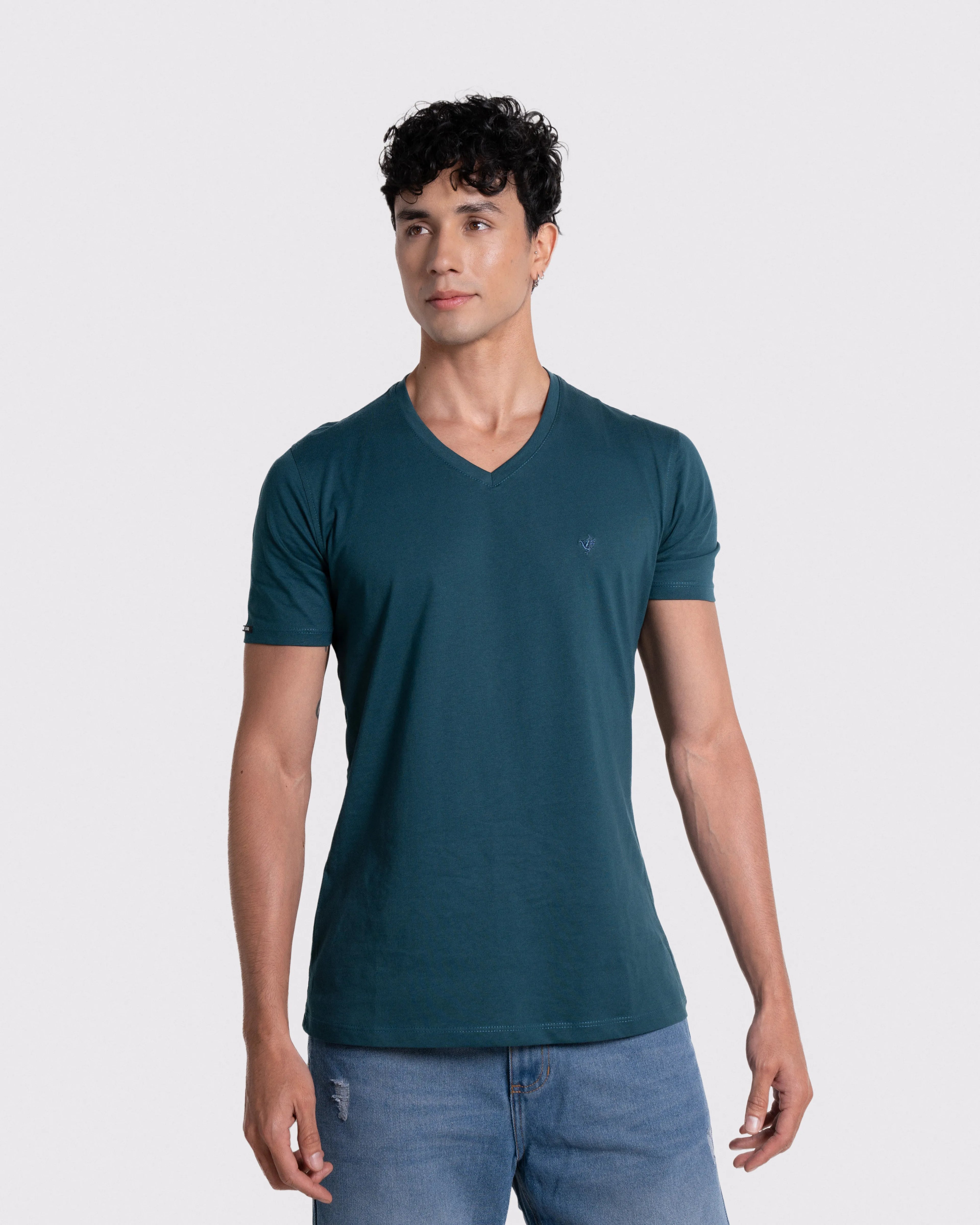 Camiseta básica para hombre manga corta cuello V
