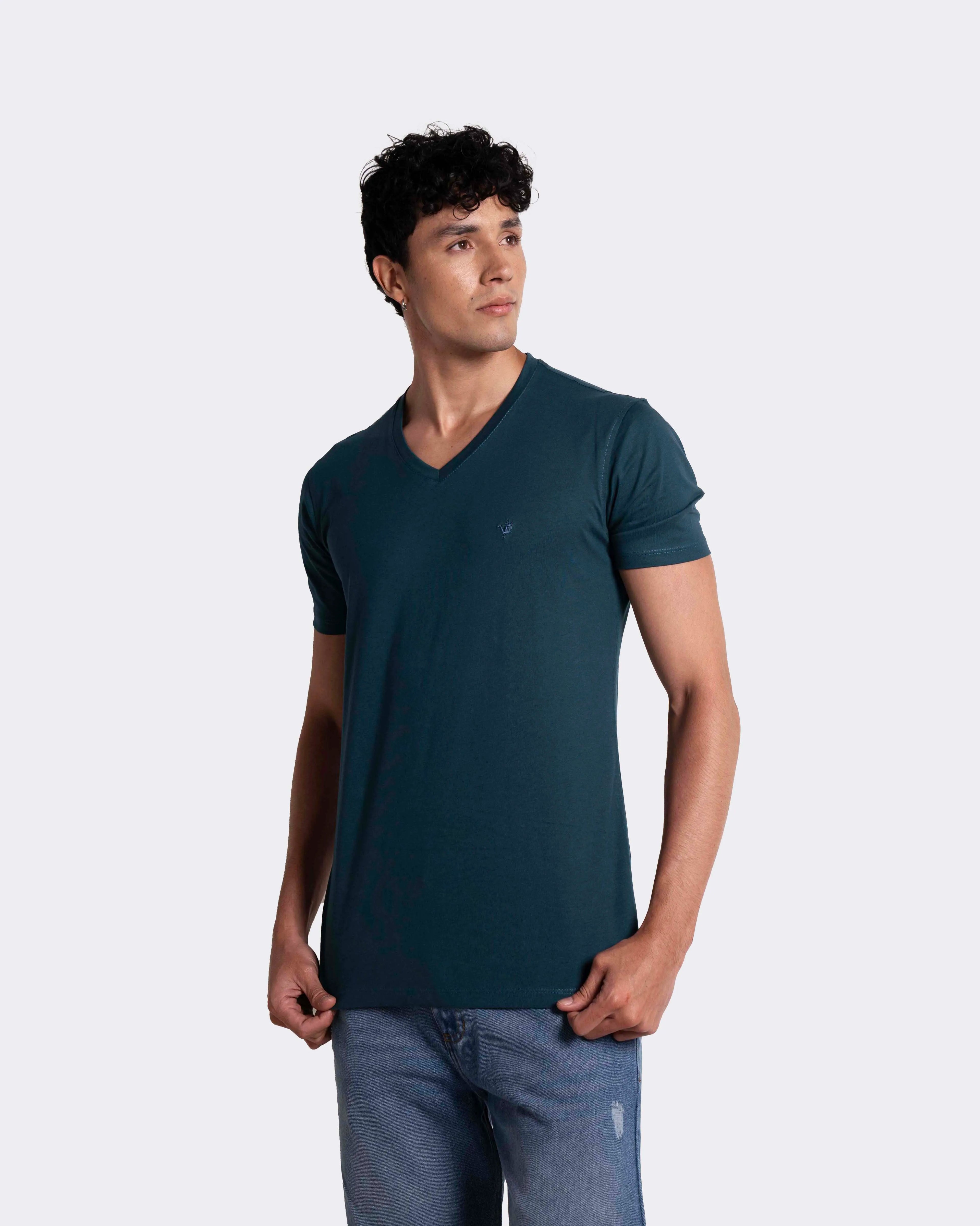 Camiseta básica para hombre manga corta cuello V