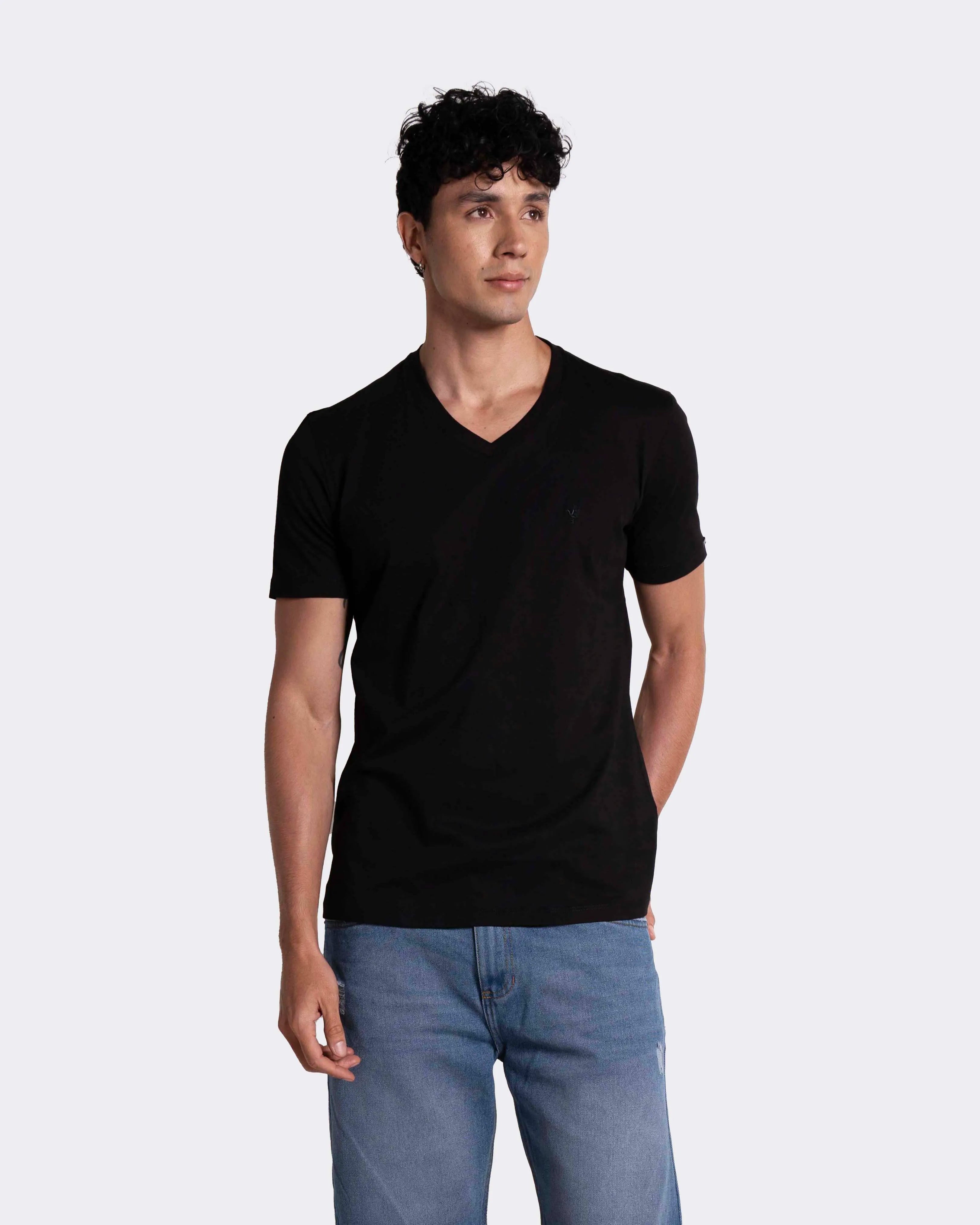 Camiseta básica para hombre manga corta cuello V