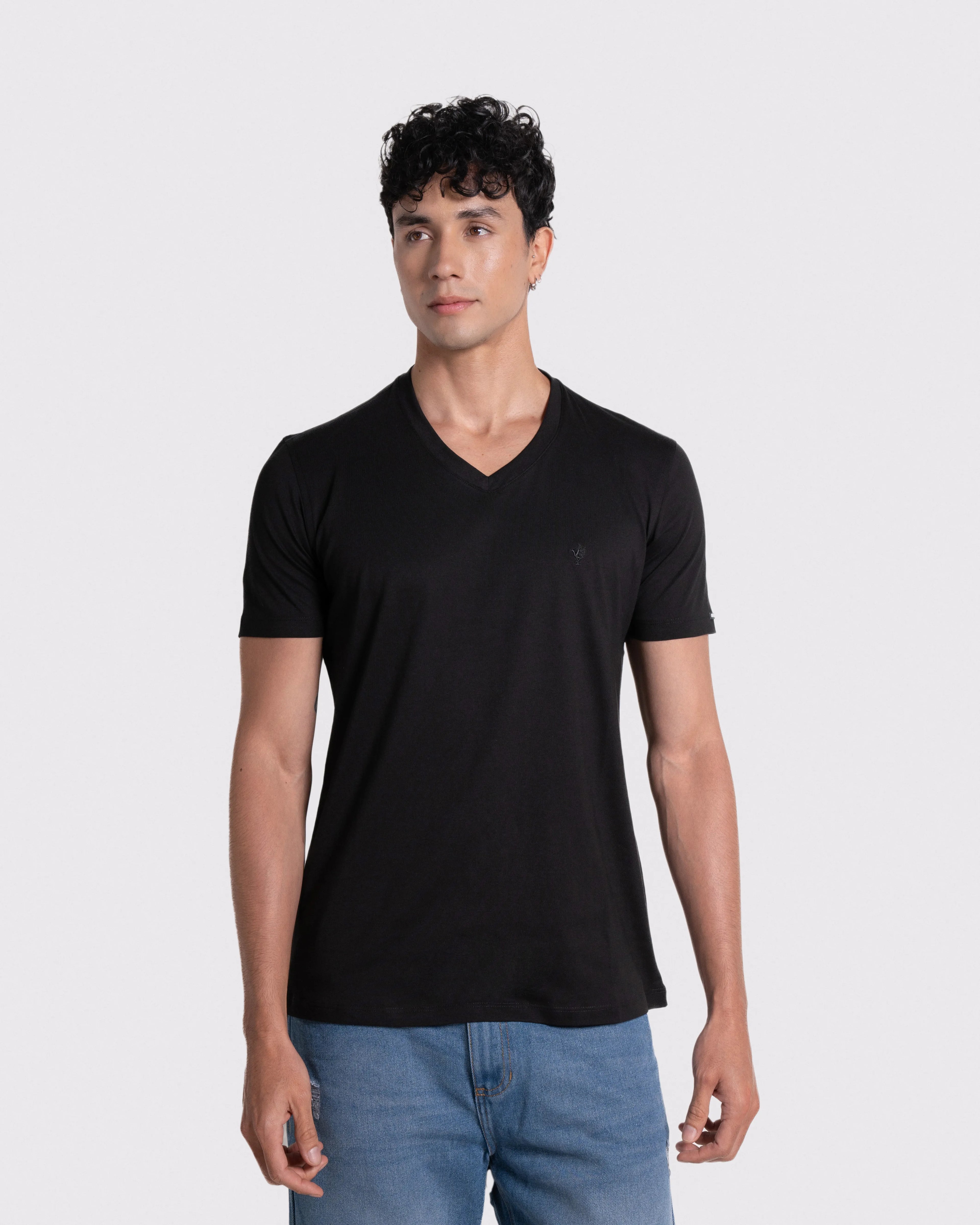 Camiseta básica para hombre manga corta cuello V