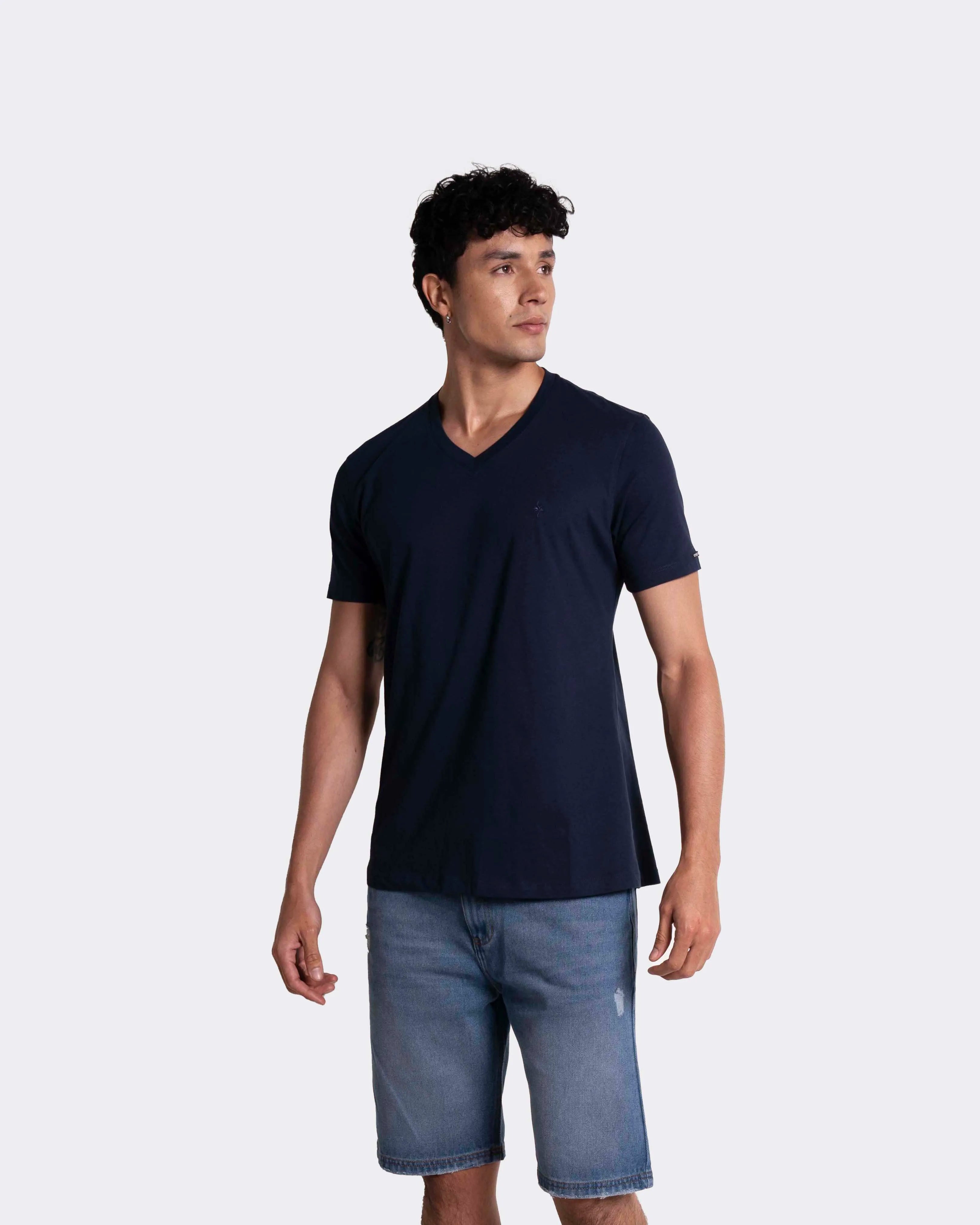 Camiseta básica para hombre manga corta cuello V