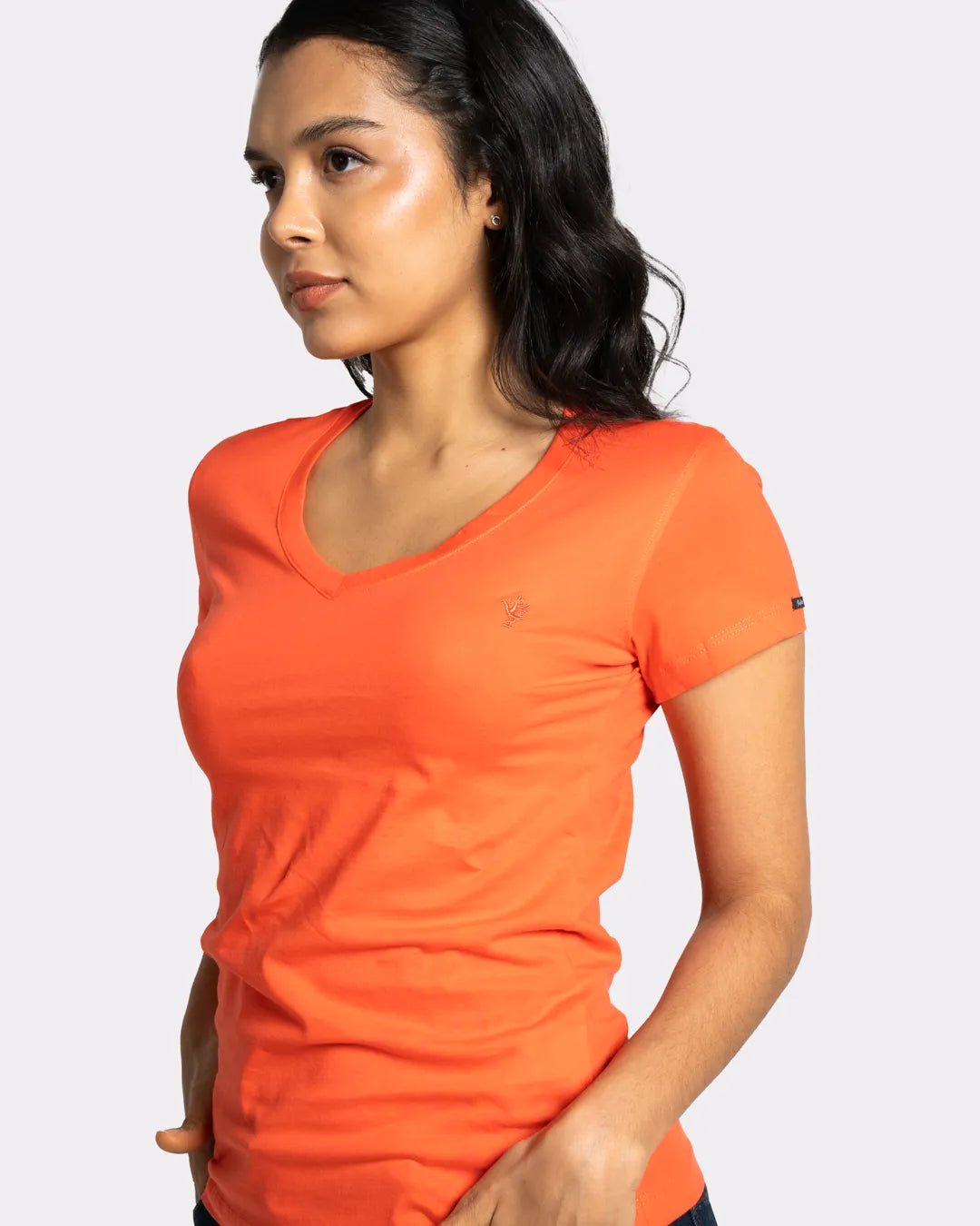 Camiseta básica de mujer manga corta cuello V