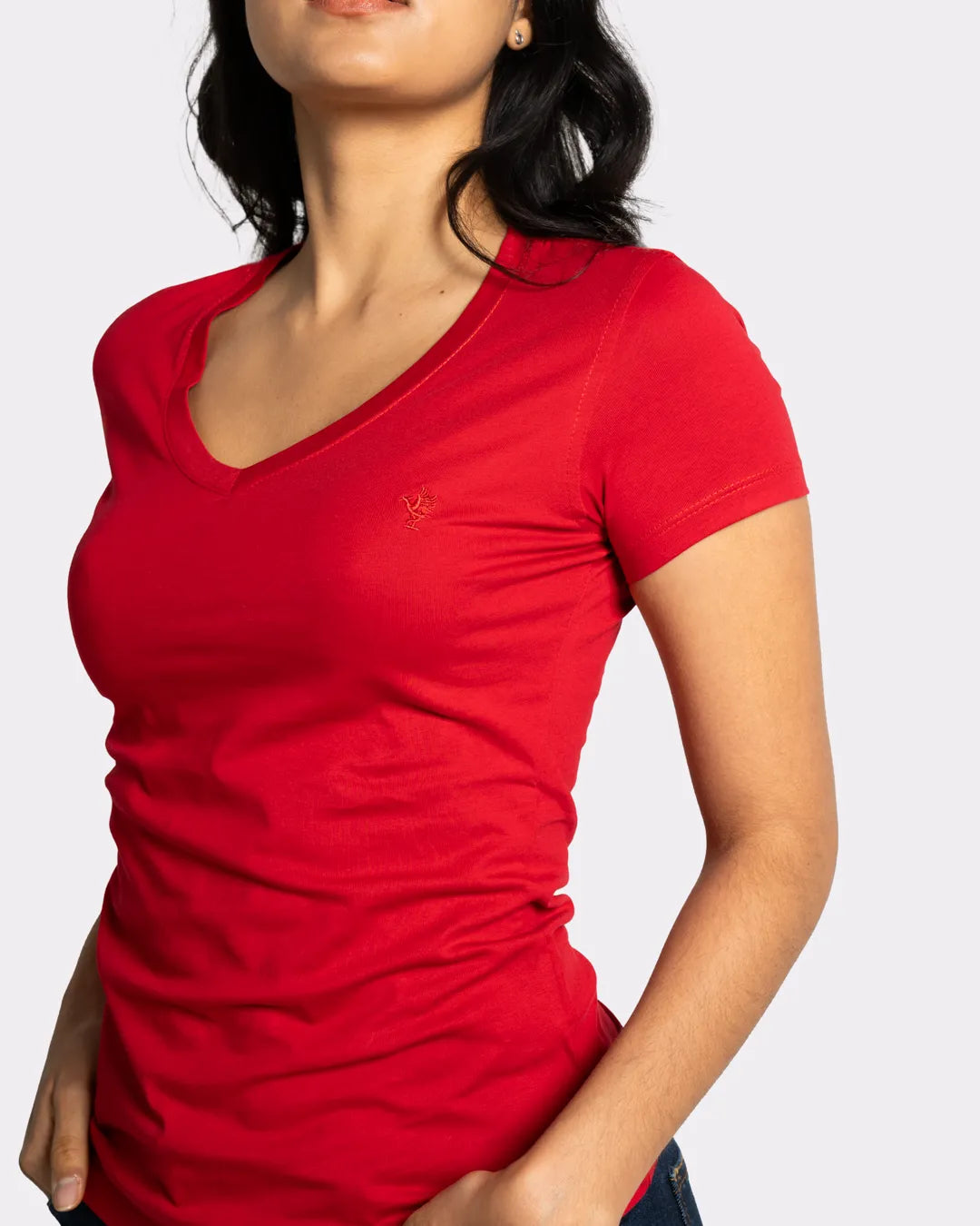 Camiseta básica mujer manga corta cuello V
