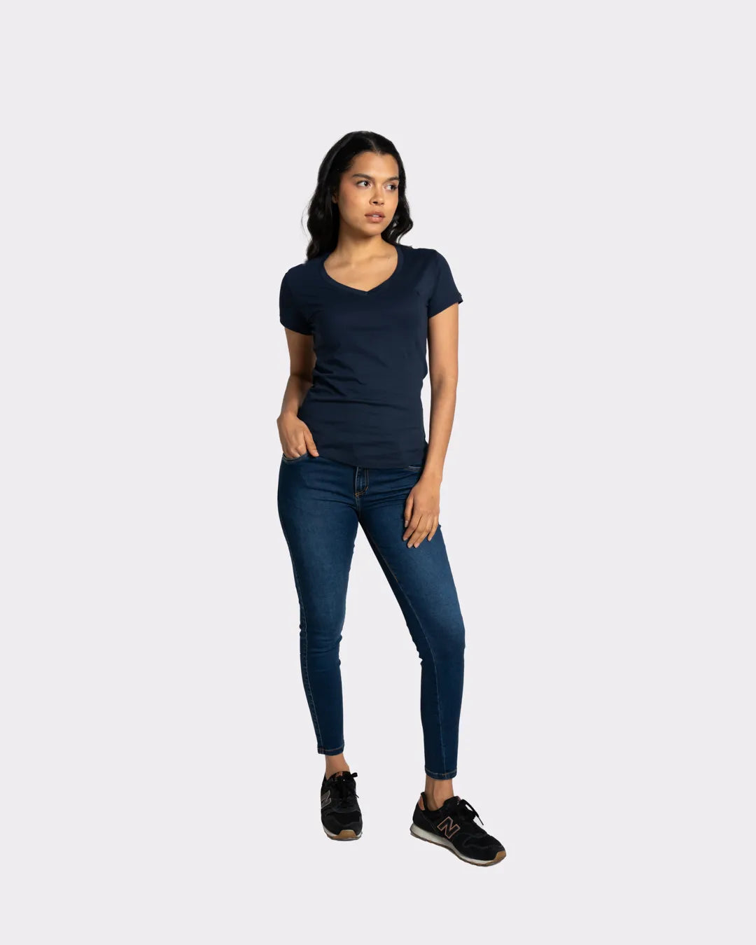 Camiseta básica de mujer manga corta cuello V