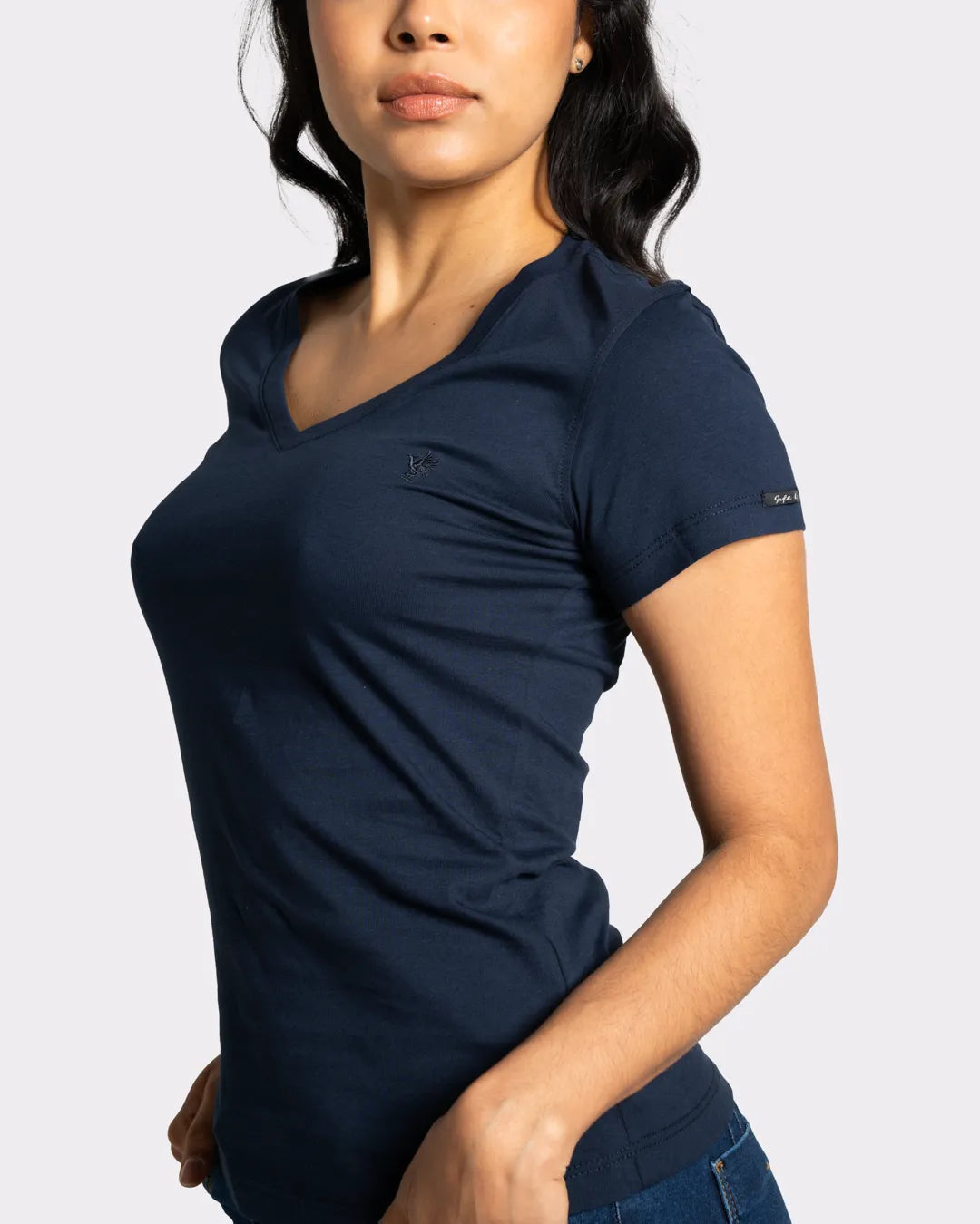 Camiseta básica de mujer manga corta cuello V