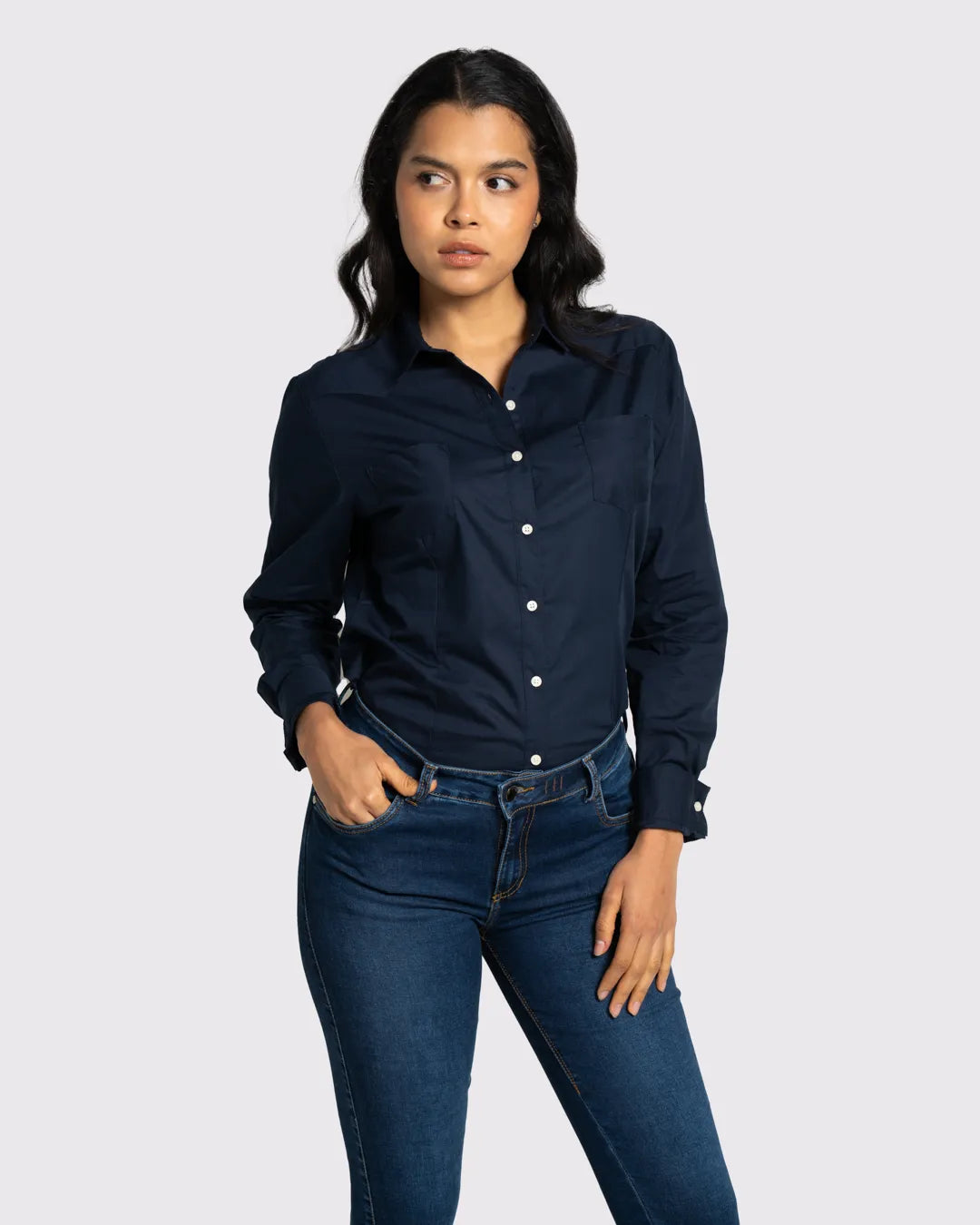 Jeans Blusa Azul Oscuro Mujer Jeans Blusas Azules Mujer Blusa Sabrina Casual Azul Manga Corta