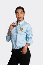 Blusa para mujer manga larga estampada azul