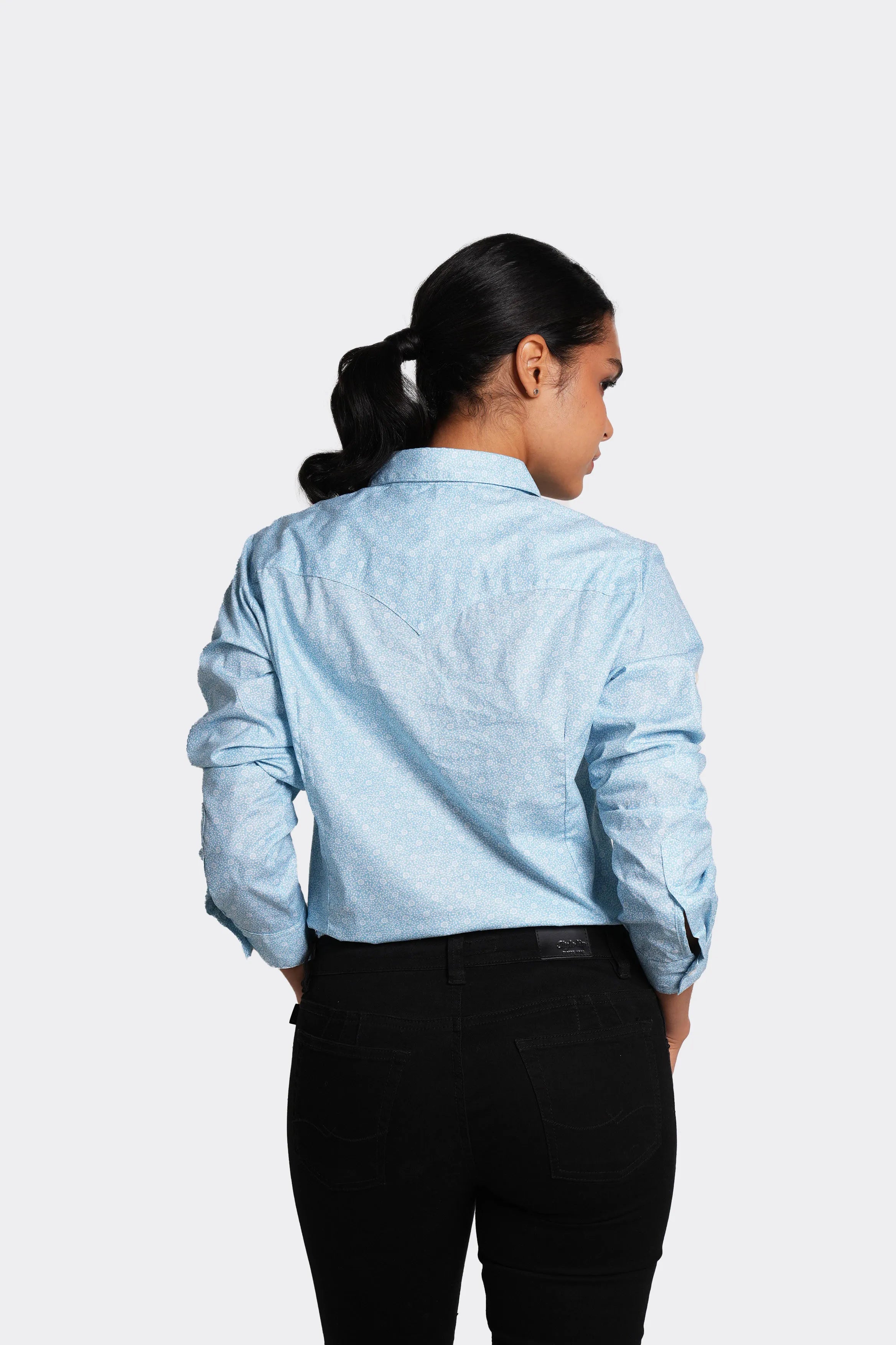 Blusa para mujer manga larga estampada azul