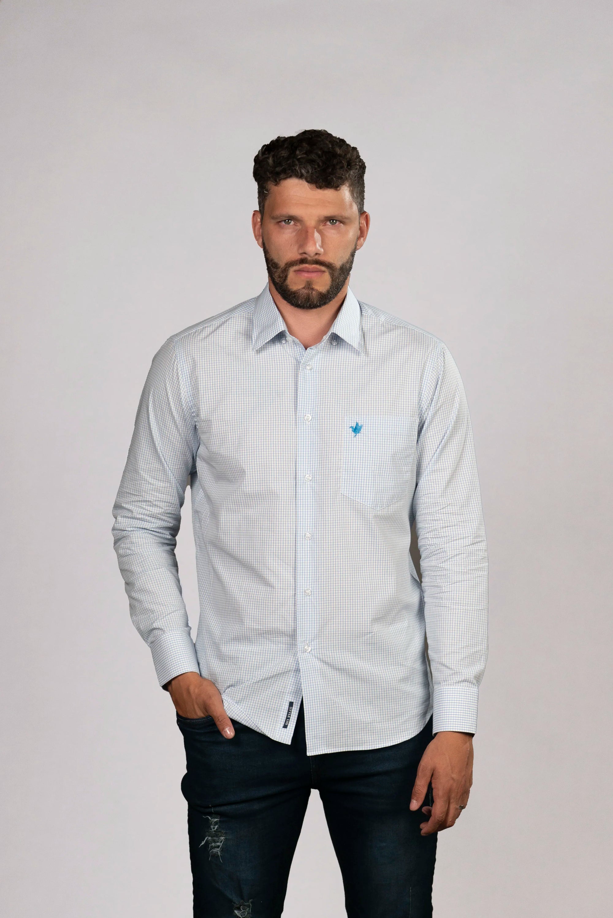 Camisa de Cuadros con Detalles Azules