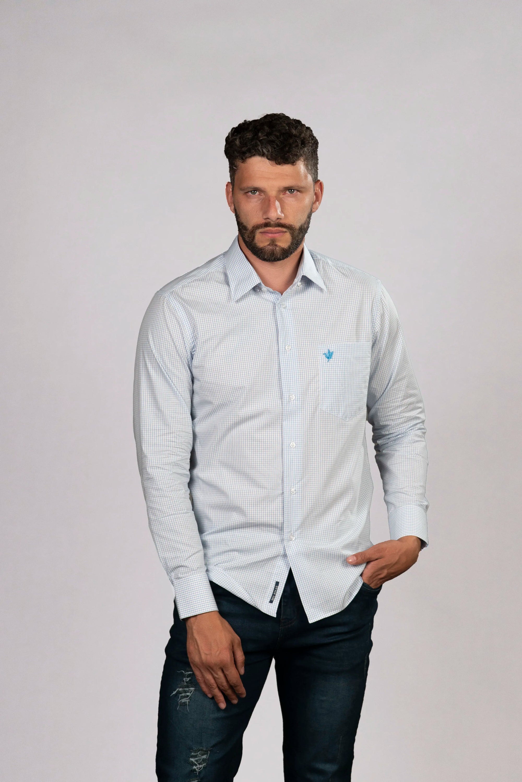 Camisa de Cuadros con Detalles Azules