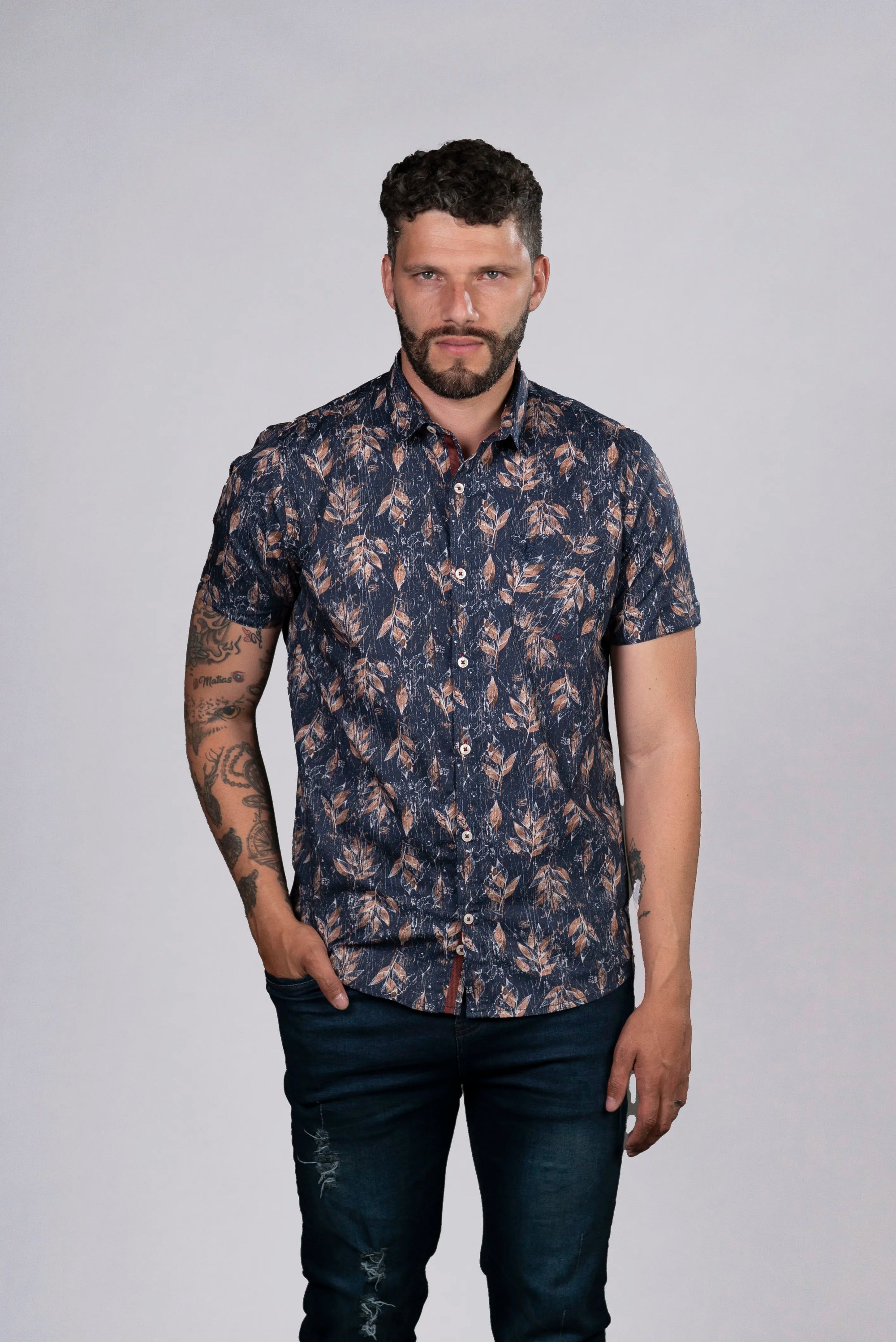 Camisa Estampada Floral Azul