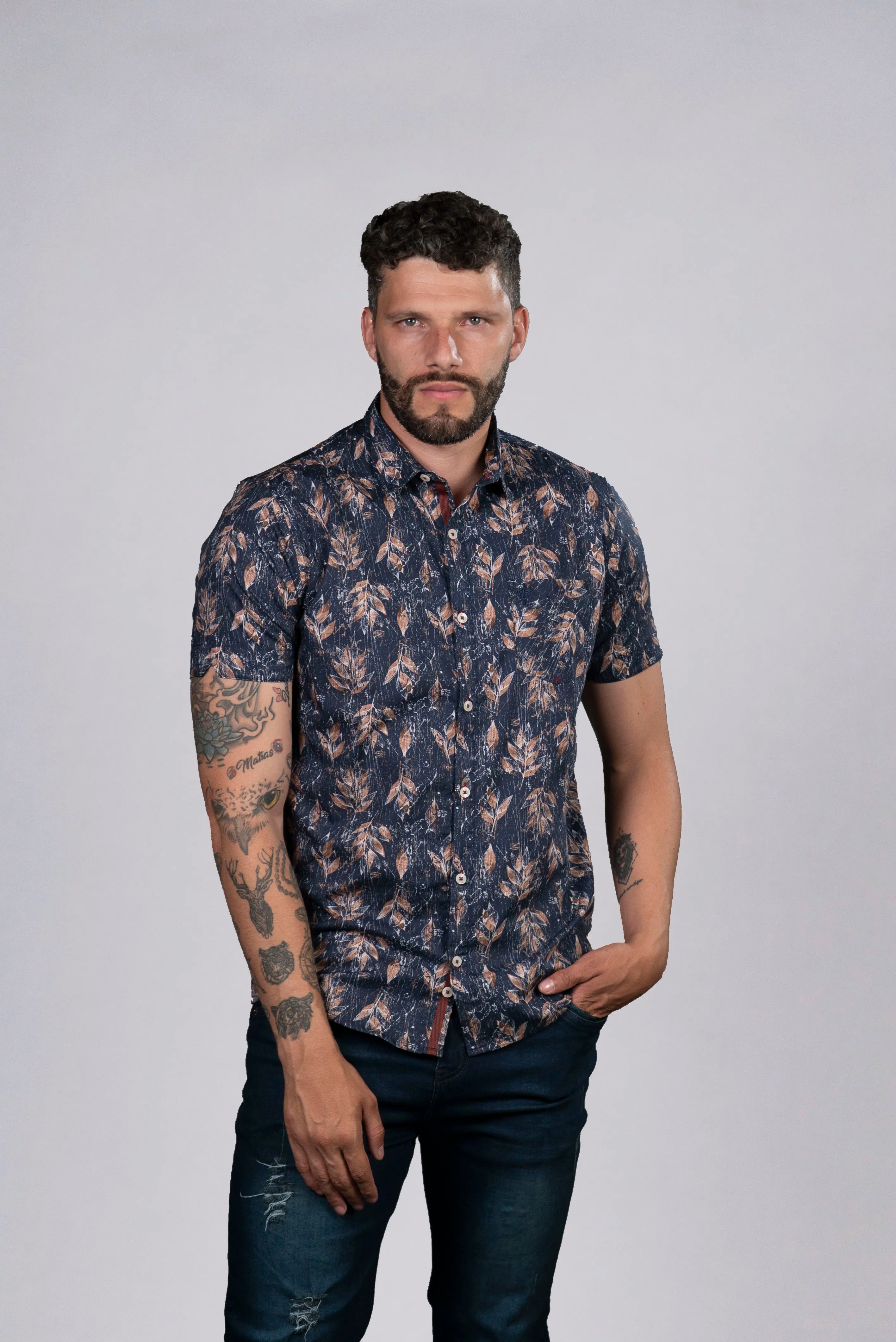 Camisa Estampada Floral Azul
