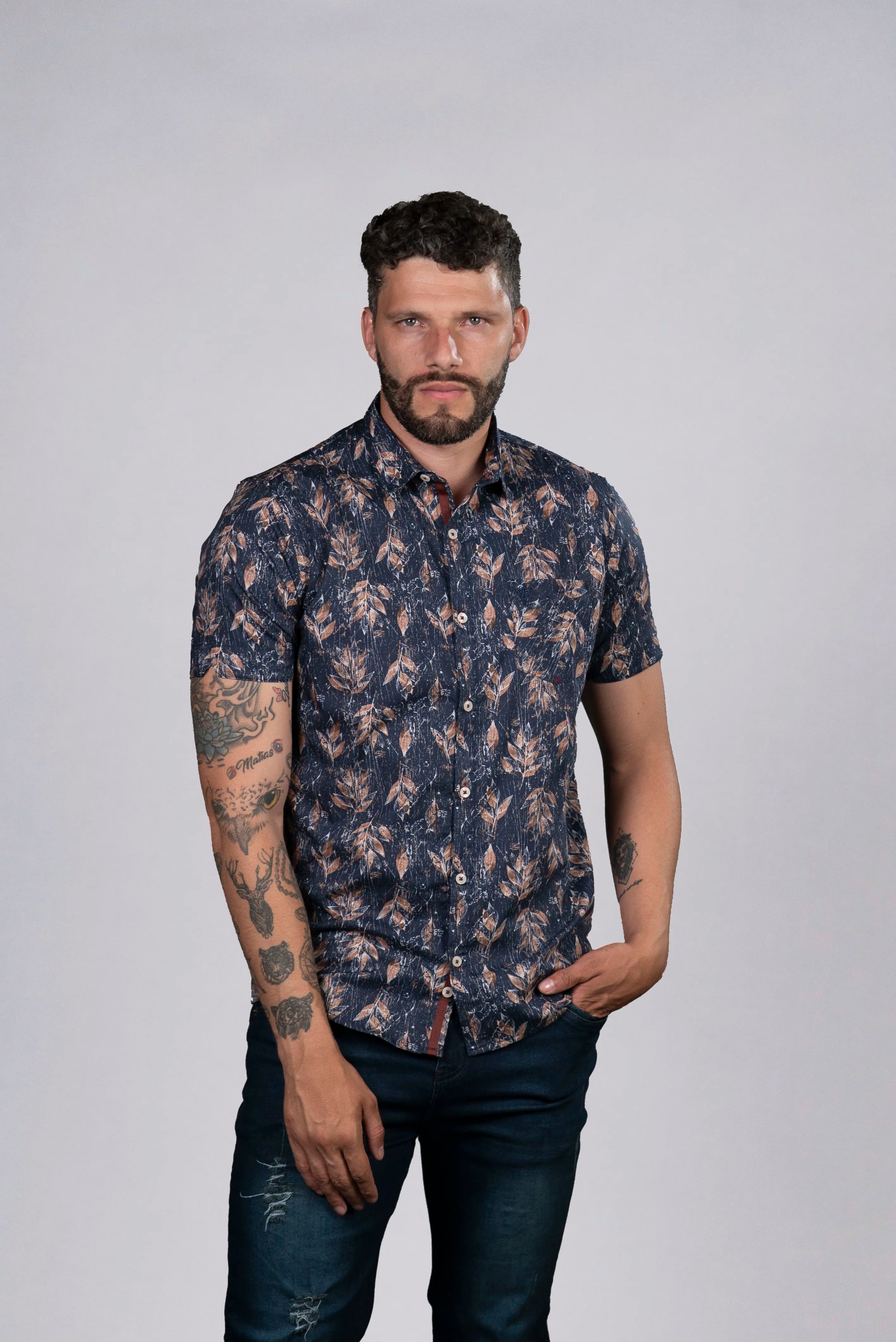 Camisa Estampada Floral Azul