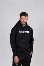 Hoodie Negro con Estampado y Detalles en Rojo