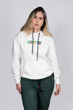 Hoodie Blanco con Estampado Colorido y Logo Style Liq (Mujer)