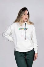 Hoodie Blanco con Estampado Colorido y Logo Style Liq (Mujer)