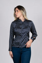 Blusa de Puntos Azul con Detalles Elegantes