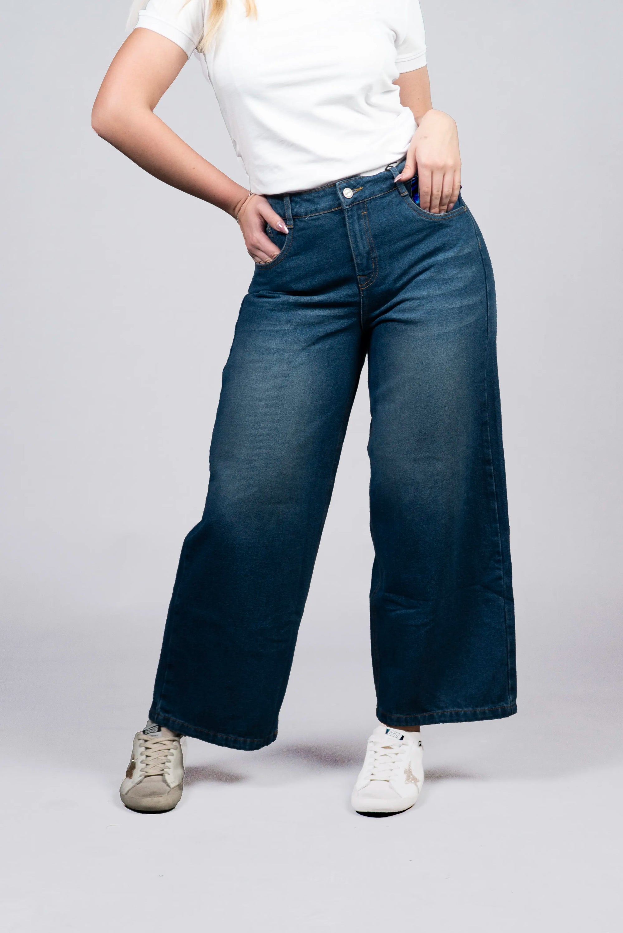 Jeans de Corte Ancho Azul Oscuro