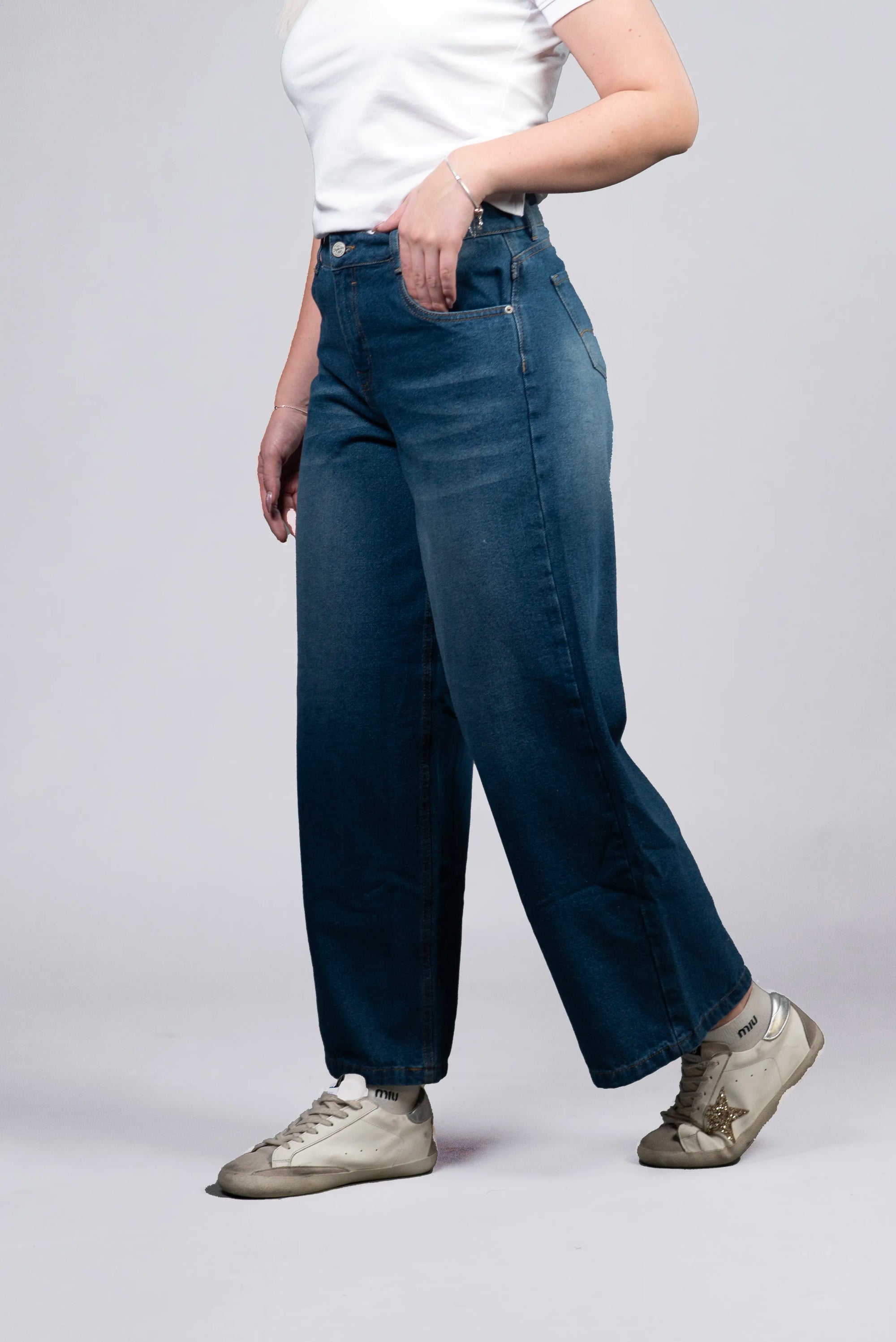 Jeans de Corte Ancho Azul Oscuro