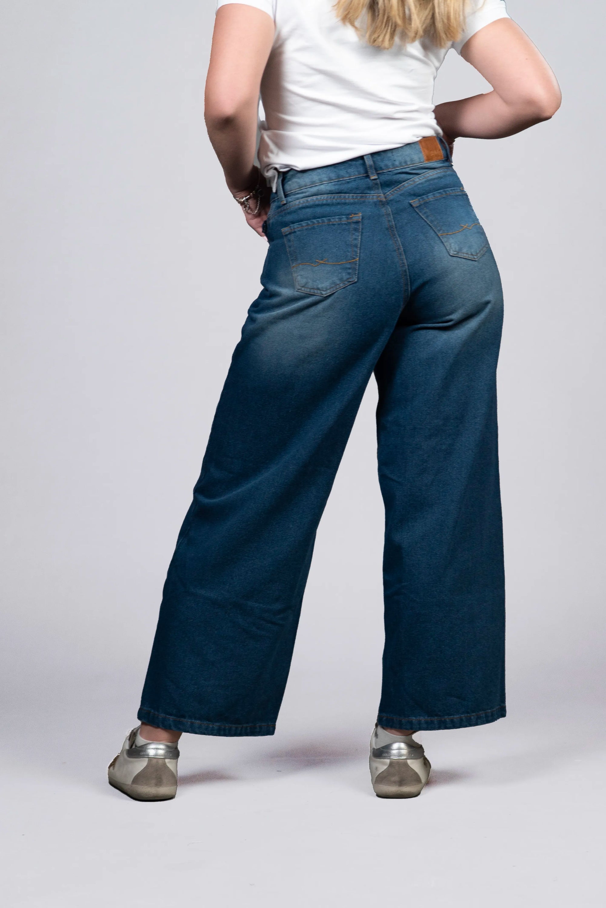 Jeans de Corte Ancho Azul Oscuro