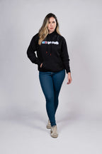 Hoodie Negro con Estampado y Detalles en Rojo (Mujer)
