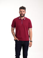 Polo Moda Masculino | Vinotinto con Cremallera y Franjas Blancas — foto 1