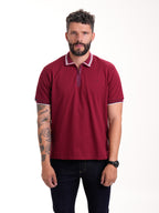 Polo Moda Masculino | Vinotinto con Cremallera y Franjas Blancas — foto 2