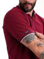 Polo Moda Masculino | Vinotinto con Cremallera y Franjas Blancas — foto 4