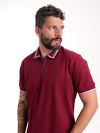 Polo Moda Masculino | Vinotinto con Cremallera y Franjas Blancas — foto 5