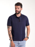 Polo Moda Masculino | Azul Oscuro Cremallera Tejida en Rib con Cuello a Tono y Línea Café, vista 5