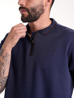 Polo Moda Masculino | Azul Oscuro Cremallera Tejida en Rib con Cuello a Tono y Línea Café, vista 6