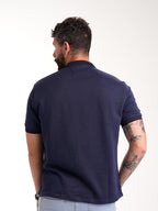 Polo Moda Masculino | Azul Oscuro Cremallera Tejida en Rib con Cuello a Tono y Línea Café, vista 12